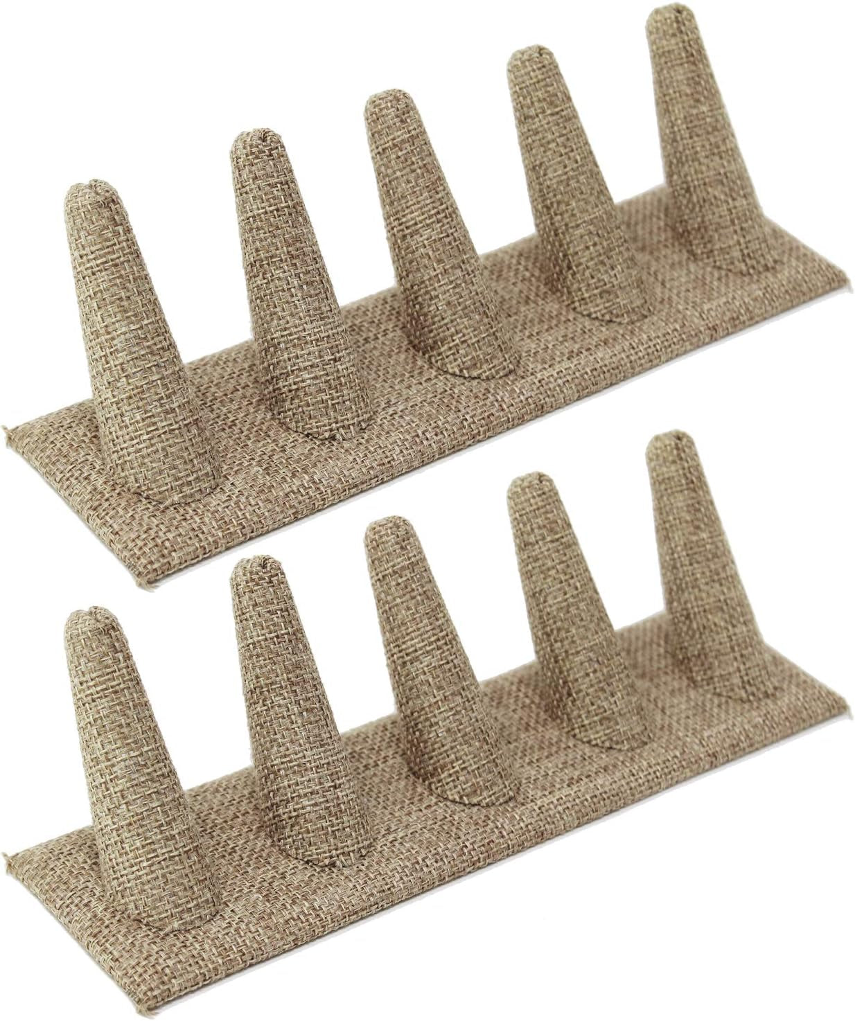 MOOCA 2 Pcs Set Ring Organizer for Showcase Display Drawer 5 Long Ring Storage Holder Jewelry Display Stands Showcase Jewelry Storage Counter, White Leatherette, 8" W X 2 1/8" D X 2 1/2" H  MOOCA 3) Burlap Linen  