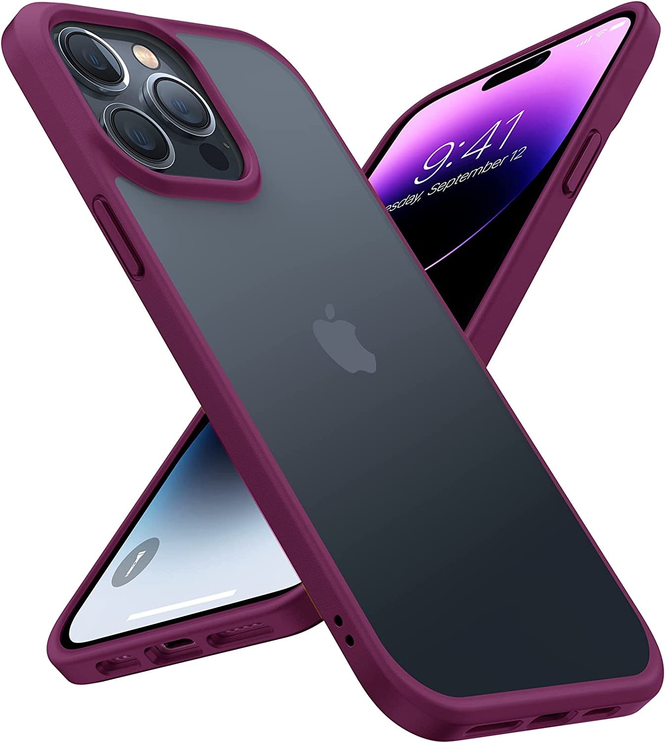 TORRAS Shockproof Designed for Iphone 14 Pro Case, [Military-Grade Drop Tested] Translucent Matte Hard Back with Silicone Slim Protective Anti-Fingerprint Anti-Scratch Phone Case Guardian 2022, Purple  TORRAS Red  