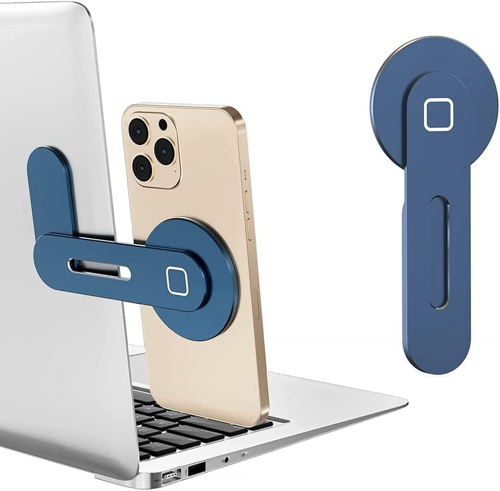 Likense Magnetic Laptop Phone Holder, Aluminum Alloy Laptop Side Mount Foldable Phone Stand for Iphone 13 13 Pro Max Iphone 12 12 Pro Max  Likense Blue  