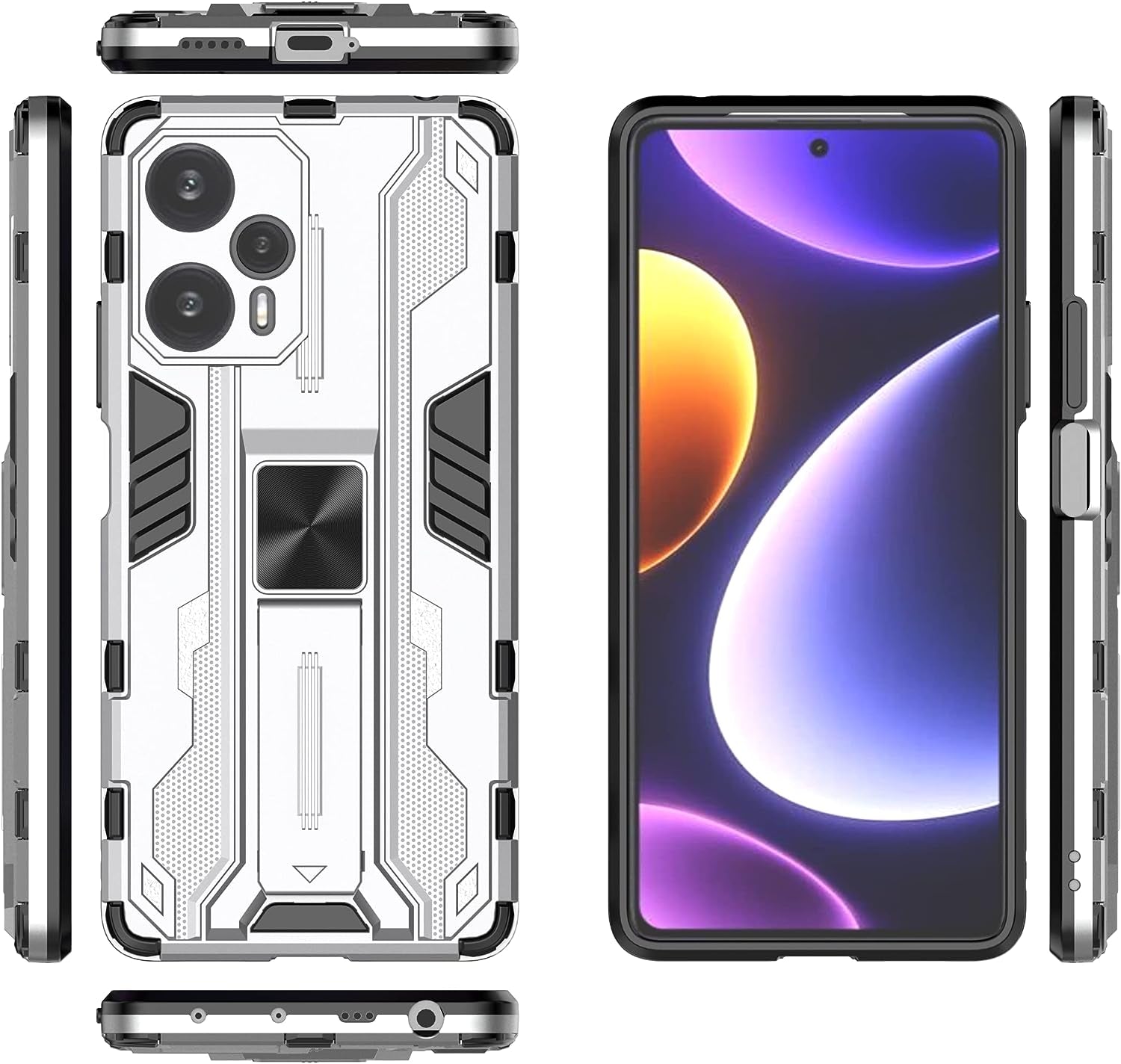 Pzwoxukhov Case for Redmi Note 12 Turbo 5G Case Cover,Case for Xiaomi Poco F5 5G Protective Phone Cover with Kickstand,Magnetic Attraction Function Case Black  Pzwoxukhov Silver  