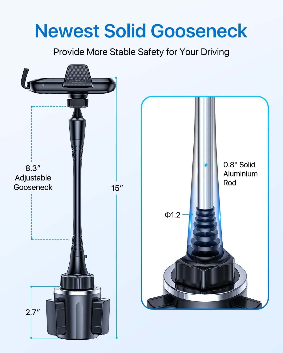 [Fast Charging] Andobil 15In Wireless Car Charger, [Upgraded Secure Chip] Qi Car Cup Phone Mount with Adapter Adjustable Gooseneck Cup Holder Charger Compatible with Iphone 14 13 12 Pro Max S22 S21  andobil   