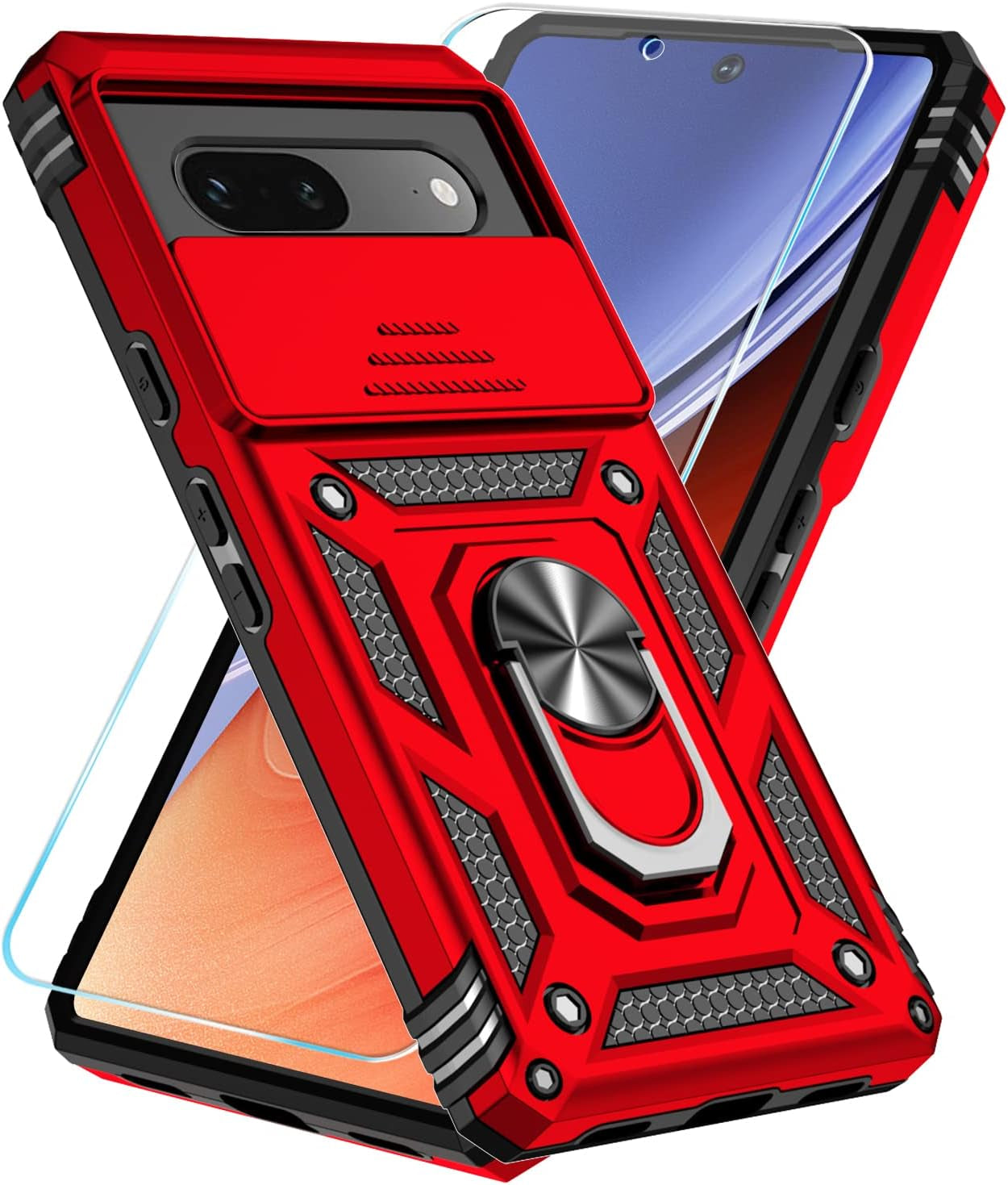 Sunstory for Google Pixel 7A Case with Tempered Glass Screen Protector & Slide Camera Cover & Kickstand, [Not for Pixel 7/7 Pro Phone], Google 7A Case [Military Grade] Case for Pixel 7A (Red)  SunStory   