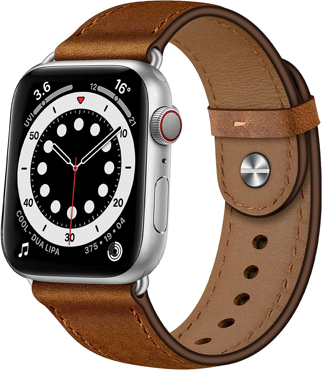 OUHENG Compatible with Apple Watch Band 49Mm 45Mm 44Mm 42Mm 41Mm 40Mm 38Mm, Genuine Leather Bands Strap for Iwatch Ultra SE2 SE Series 8 7 6 5 4 3 2 1 (Retro Brown/Black)  OUHENG Retro Brown/Silver 41mm/40mm/38mm 
