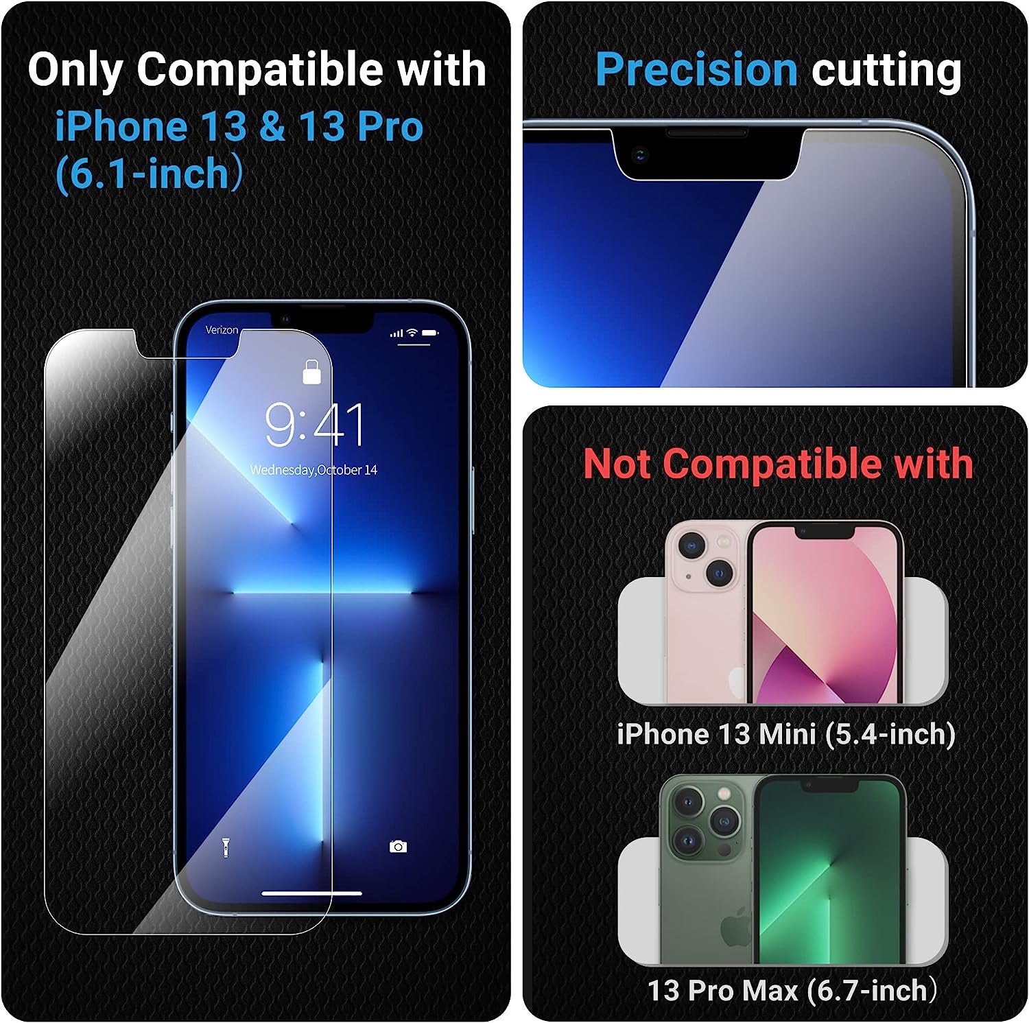 OTOFLY Glass Screen Protector Designed for Iphone 13/Iphone 13 Pro, 2 Pack 6.1 Inch Full Protection Durable Tempered Glass for Iphone 13/ 13 Pro 6.1" with Easy Installation Kit [Anti-Scratch, Anti-Fingerprint, Bubble Free and Case-Friendly]  OTOFLY Direct   