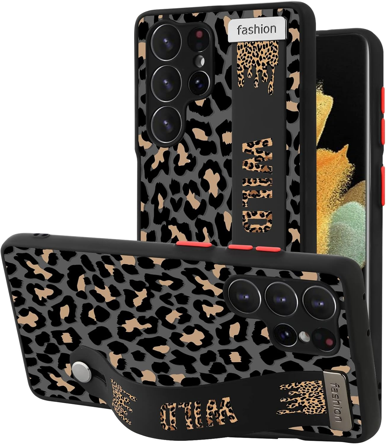 AIGOMARA Compatible Samsung Galaxy S21 Ultra Case with Strap Kickstand Butterflies Shockproof Protection Soft TPU and Hard PC Anti-Scratch Cover for S21 Ultra  AIGOMARA Leopard Print  