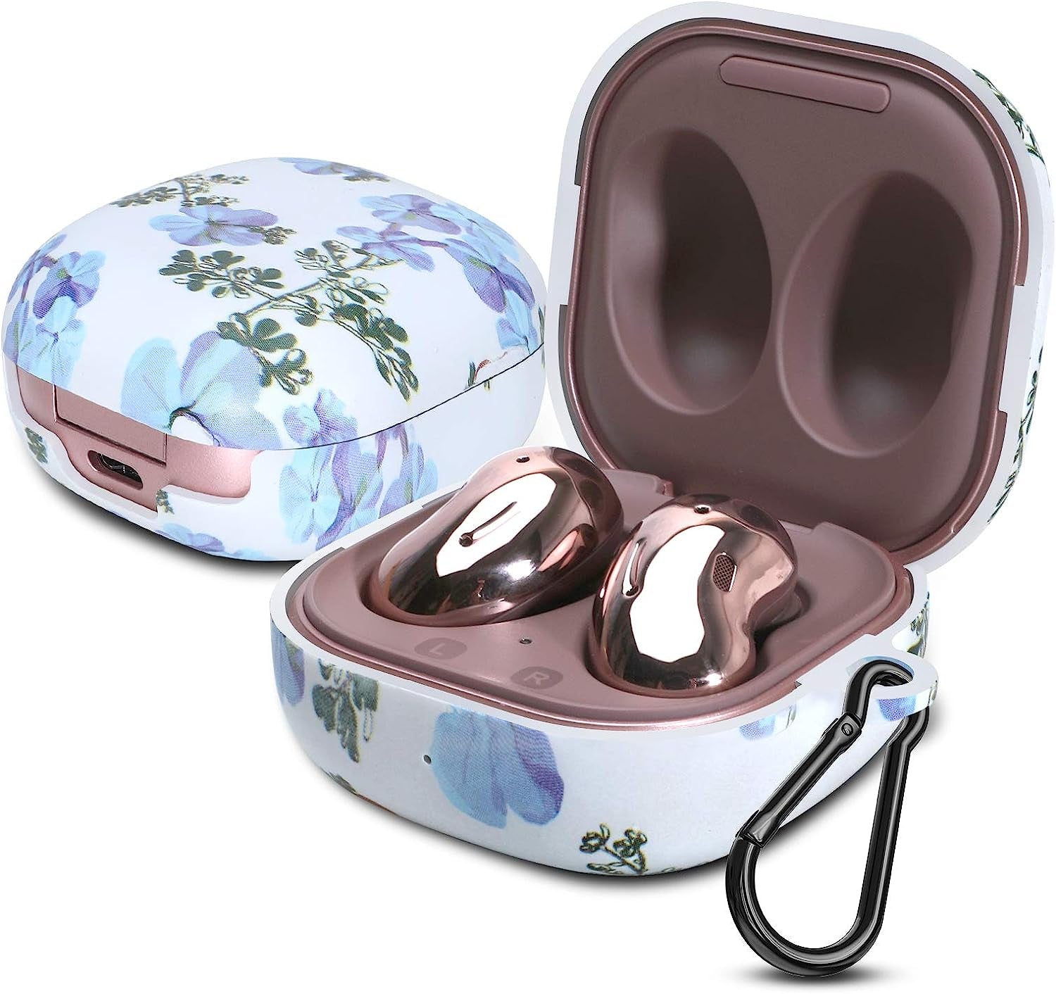 PC Plastic Hard Shell Case Cover for Galaxy Buds Live 2020/Galaxy Buds Pro 2021With Carabiner Anti-Lost & Shockproof Skin Accessories Compatible 2021 Latest Samsung Galaxy Buds 2 (Petal-Blue)  ANKASI   