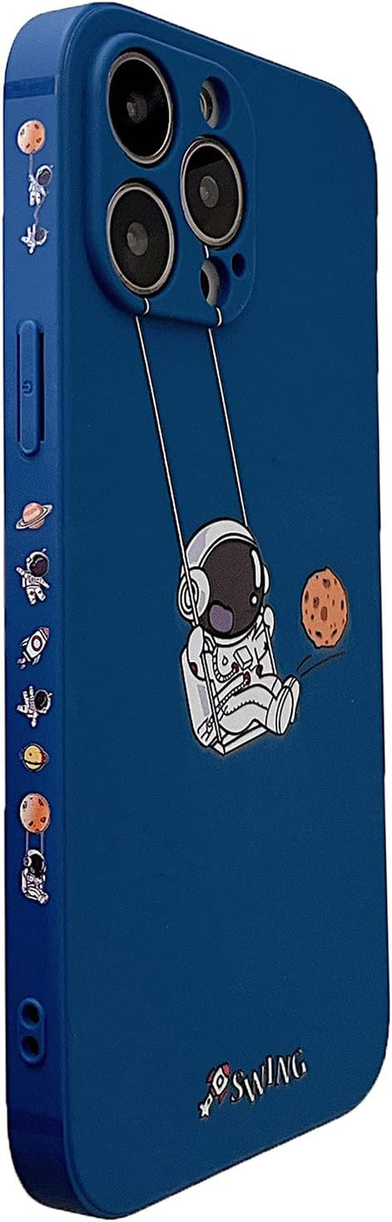 Yonds Queen for Iphone 12 Mini Cute Case, Cool Cartoon Astronaut Space Design Stylish Bumper Women Girls Protective Anti-Slip Shockproof Fashion Creative Case (Black Telescope, Iphone 12 Mini)  Yonds Queen Blue Planet Iphone 12 Mini 
