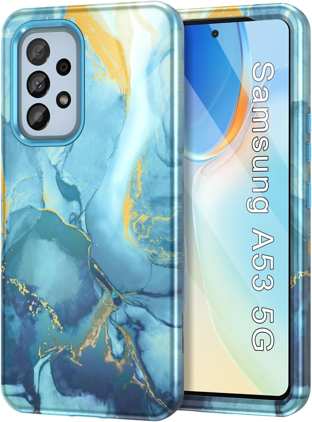 Btscase for Samsung Galaxy A53 5G Case, Marble Pattern 3 in 1 Heavy Duty Shockproof Full Body Rugged Hard Pc+Soft Silicone Drop Protective Women Girl Cover for Galaxy A53 5G,Dreamland River/Purple  Btscase Blue  