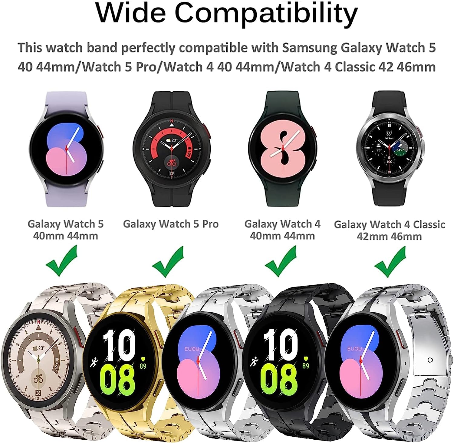 Miimall Compatible for Samsung Galaxy Watch 5 Pro 45Mm/Watch 5 &4 44Mm 40Mm/Watch 4 Classic 46Mm 42Mm Bands Metal, No Gap Stainless Steel Metal Wristband Band for Galaxy Watch 5/4 44Mm 40Mm(Black)  Miimall   