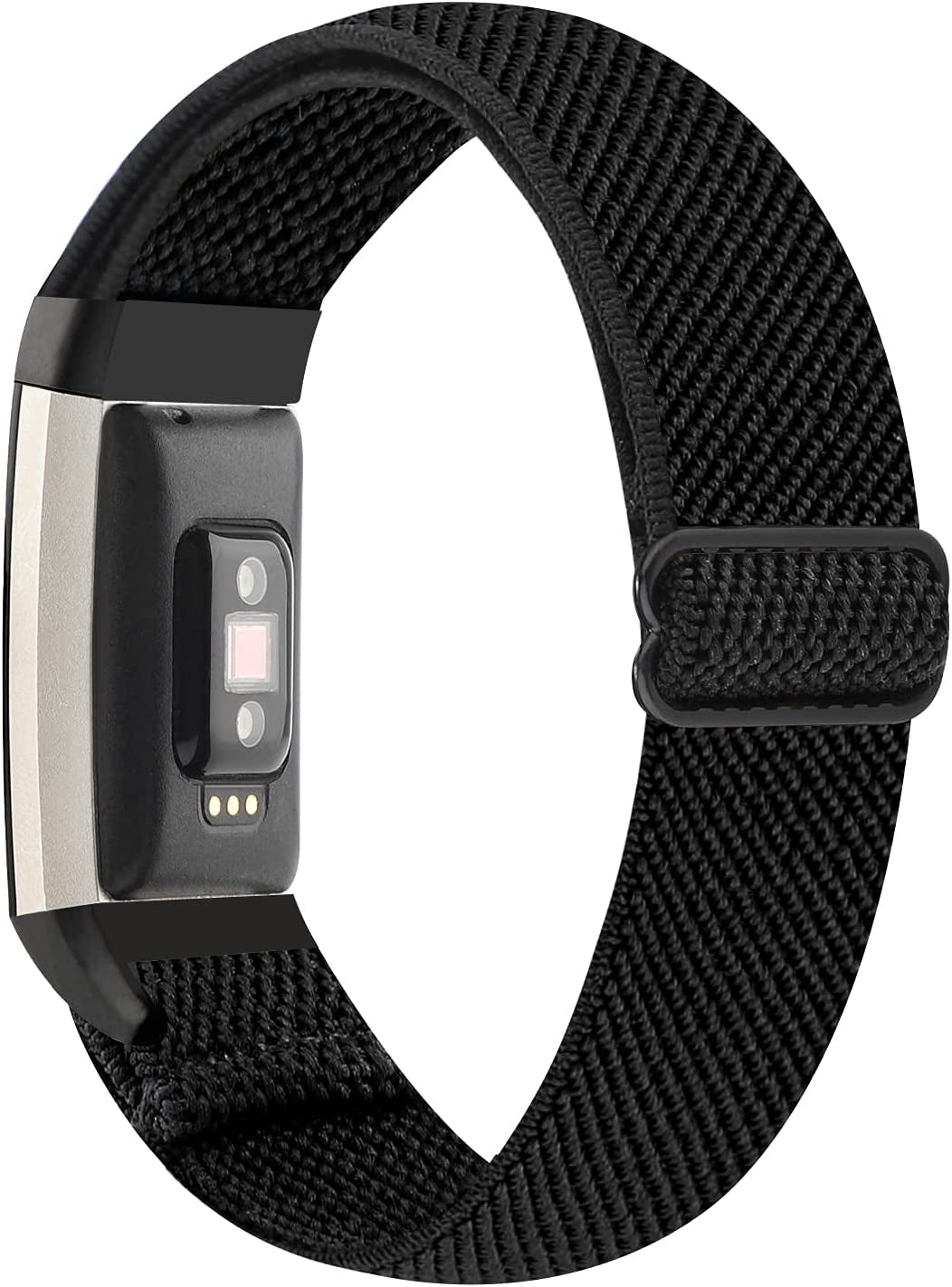 YONWORTH Adjustable Elastic Watch Band Compatible with Fitbit Charge 2 Bands, Stretchy Nylon Loop Strap Soft Wrist Bands Bracelet Sport Replacement for Women Men (Aztec Blue Green)  YONWORTH Twill Black  