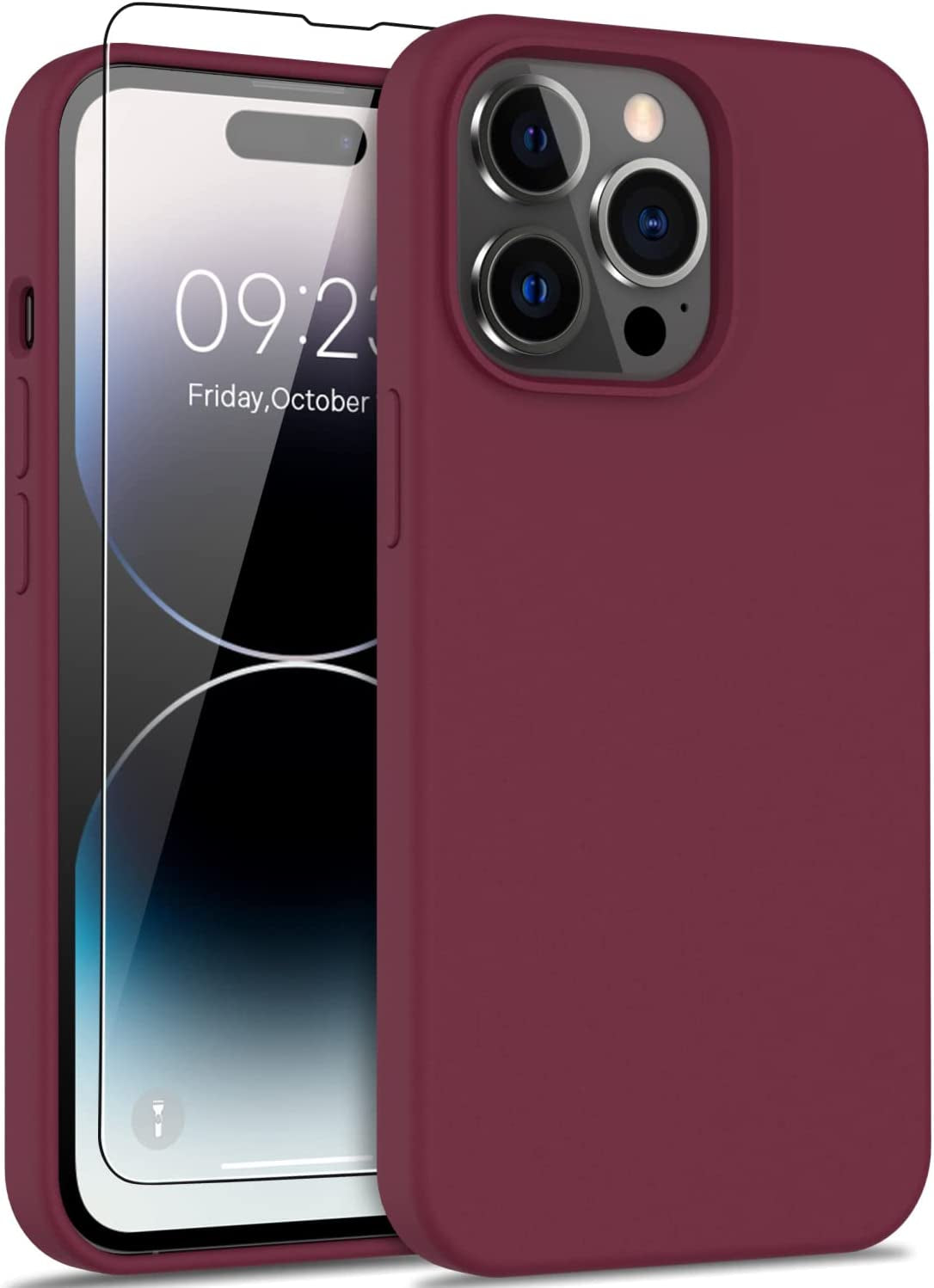 DEENAKIN Iphone 14 Pro Case with Screen Protector,Soft Flexible Silicone Gel Rubber Bumper Cover,Slim Fit Shockproof Protective Phone Case for Iphone 14 Pro 6.1" Black  DEENAKIN Wine Red Iphone 14 Pro Max 6.7"(Large) 
