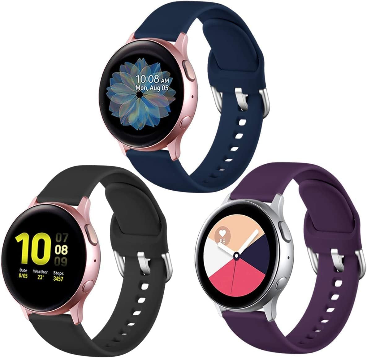 Lerobo Bands Compatible with Samsung Galaxy Watch Active/Active 2 44Mm 40Mm/Galaxy Watch 3 41Mm/Galaxy Watch 42Mm, 20Mm Soft Silicone Sport Strap Replacement Bands,3 Pack,Large,Black Navy Blue Gray  Lerobo Purple/Navy Blue/Black Large 