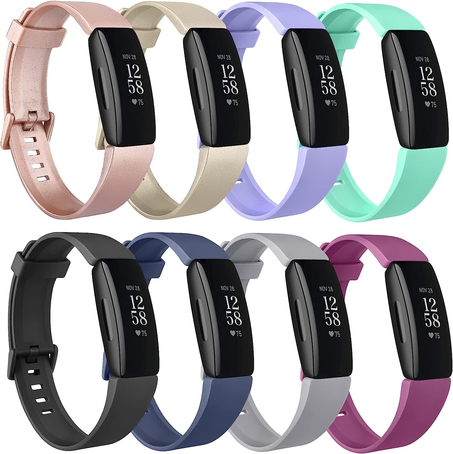 [3 Pack] Silicone Bands Compatible with Fitbit Inspire 2 & Fitbit Inspire HR & Fitbit Inspire & Fitbit Ace 2, Soft Sport Replacement Wristbands for Women Men (Lavender+Teal+Purple, Large)  Tobfit Rose gold/Champagne gold/Gray/Blue/Black/Lavender/Teal/Purple Small 