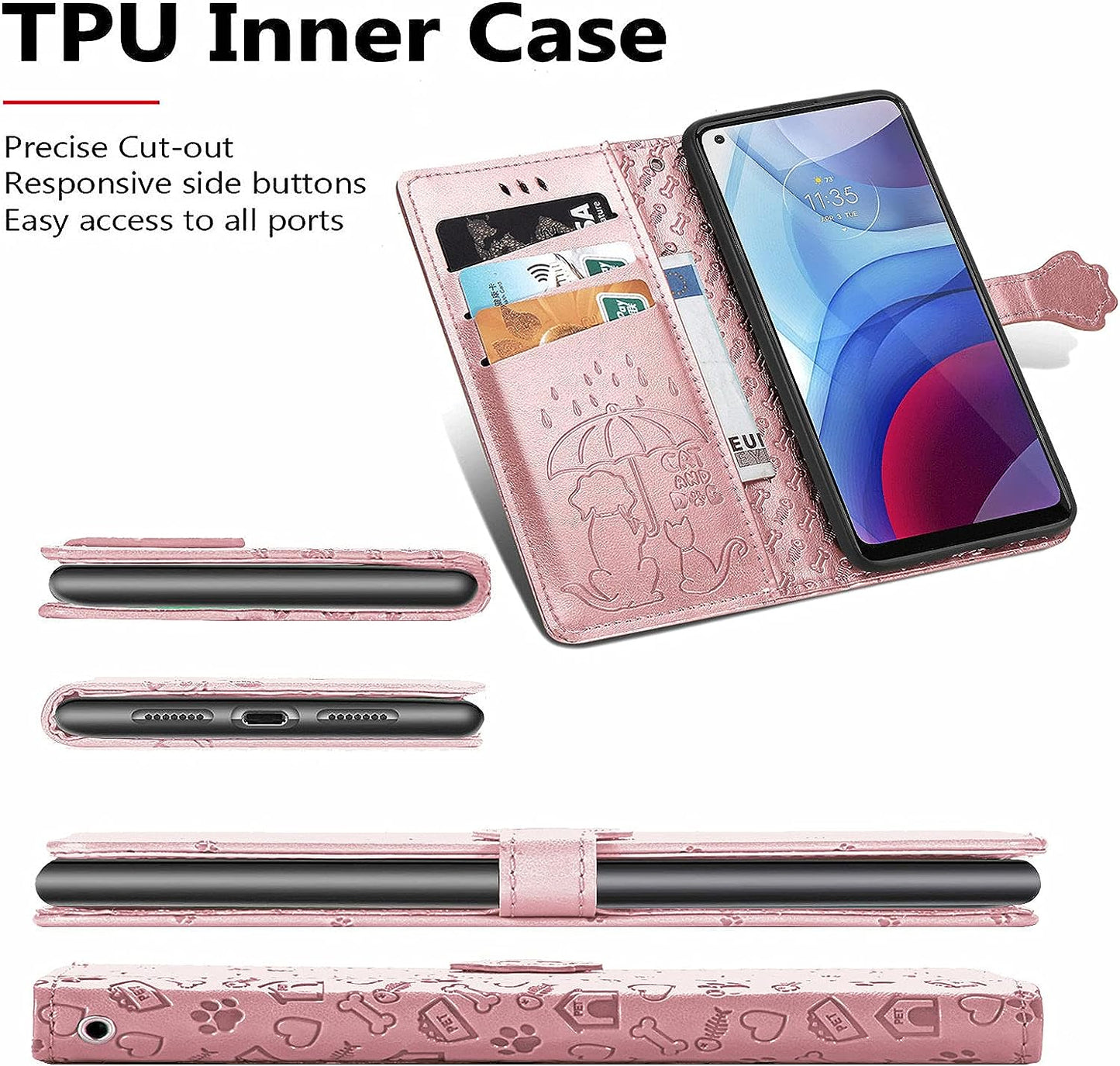 Ccsmall Oneplus Nord N200 Cartoon Girl Wallet Case,Kawaii Cat Dog Style Flip Phone Cover with ID Card Holder & Kickstand PU Leather Magnetic Clasp Case for Oneplus Nord N200 MG Rose Gold  CCSmall   