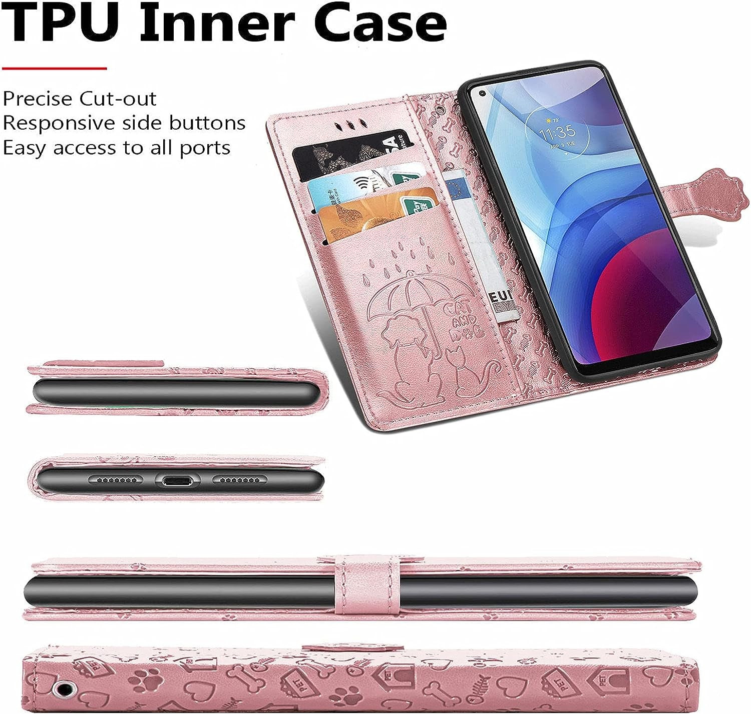 Ccsmall Oneplus Nord N200 Cartoon Girl Wallet Case,Kawaii Cat Dog Style Flip Phone Cover with ID Card Holder & Kickstand PU Leather Magnetic Clasp Case for Oneplus Nord N200 MG Rose Gold  CCSmall   