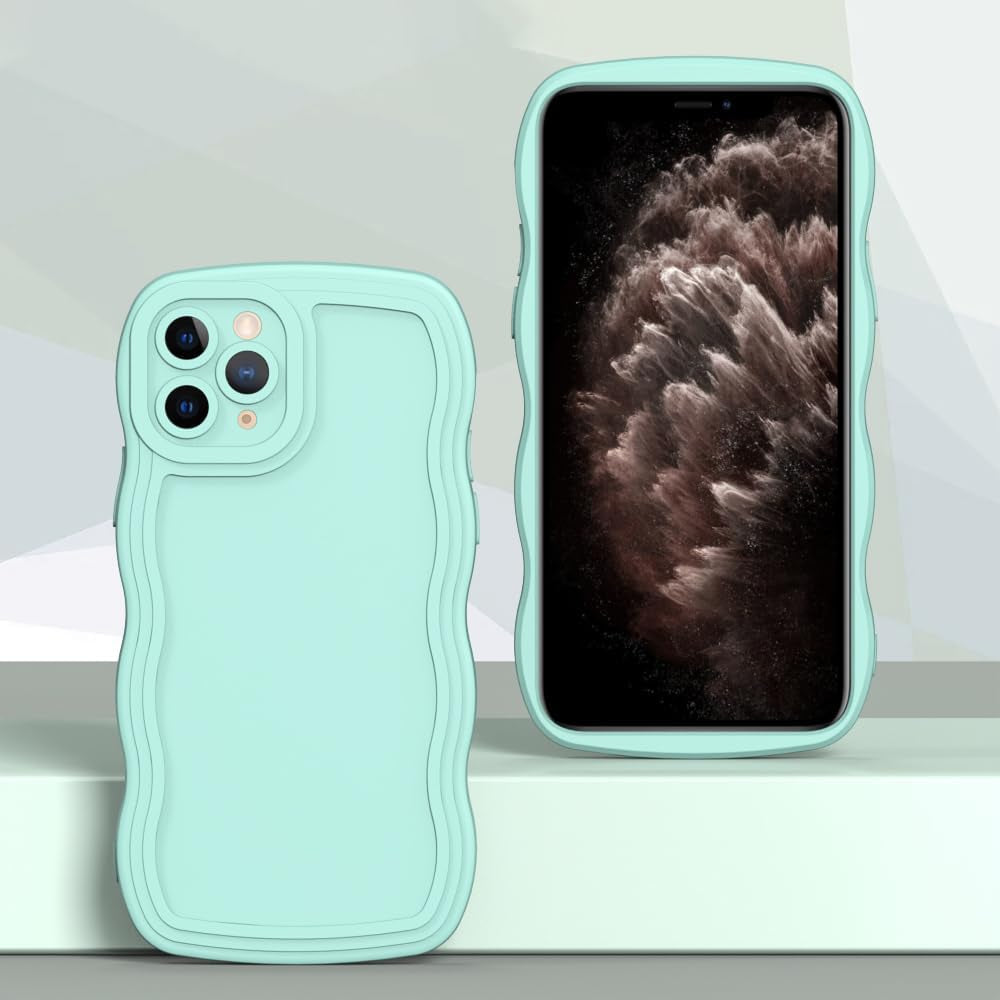 WOGROO Case for Iphone 11 Pro Case,Wave Curly Frame Design,Soft Flexible Tpu,Cute Wavy Solid Color Aesthetic Flashion Phone Case Shockproof Protective Case Cover 5.8" - Mint  WOGROO   