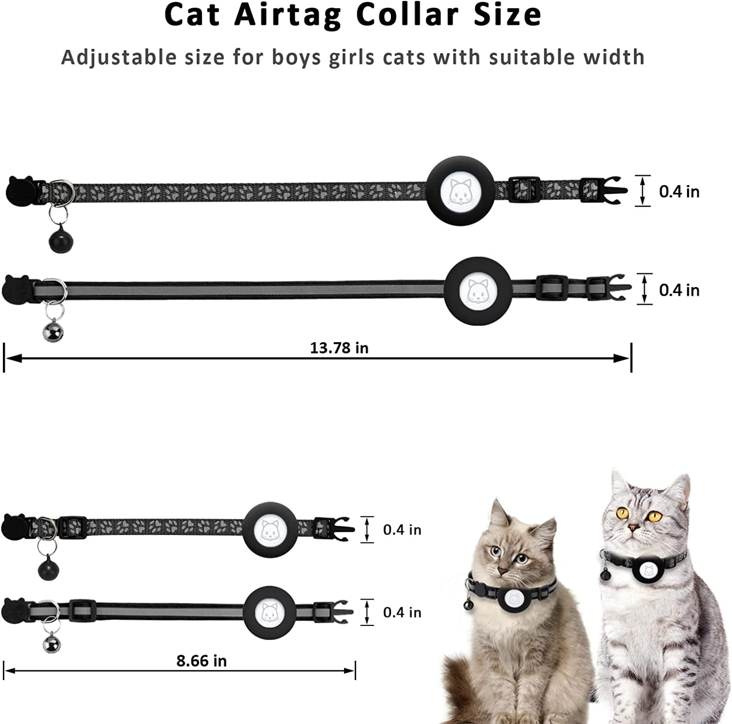 2Pack Airtag Cat Collars, Reflective Air Tag Cat Collar with Breakaway Safety Buckle and Bell, Adjustable Cat Collar with Airtag Holder Compatible with Apple Airtag for Small Pets (Black)  SimpleThings   