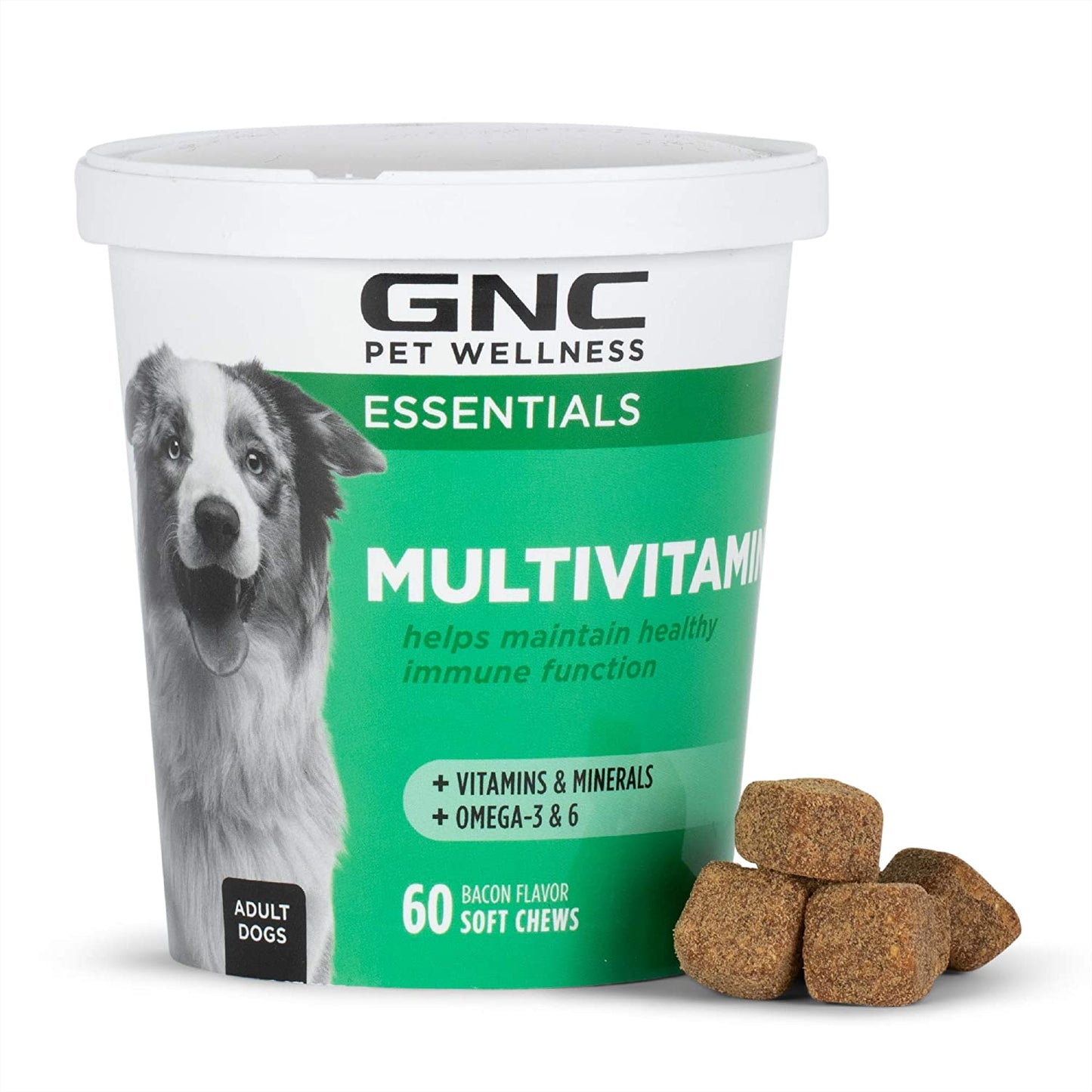 GNC for Pets Essentials Calming Soft Chew Dog Supplements | 60 Ct Chicken Flavor Dog Soft Chew Supplements for Calming and Relaxation | Adult Dog Calming Chews for Anxiety, White  Fetch for Pets Multivitamin  