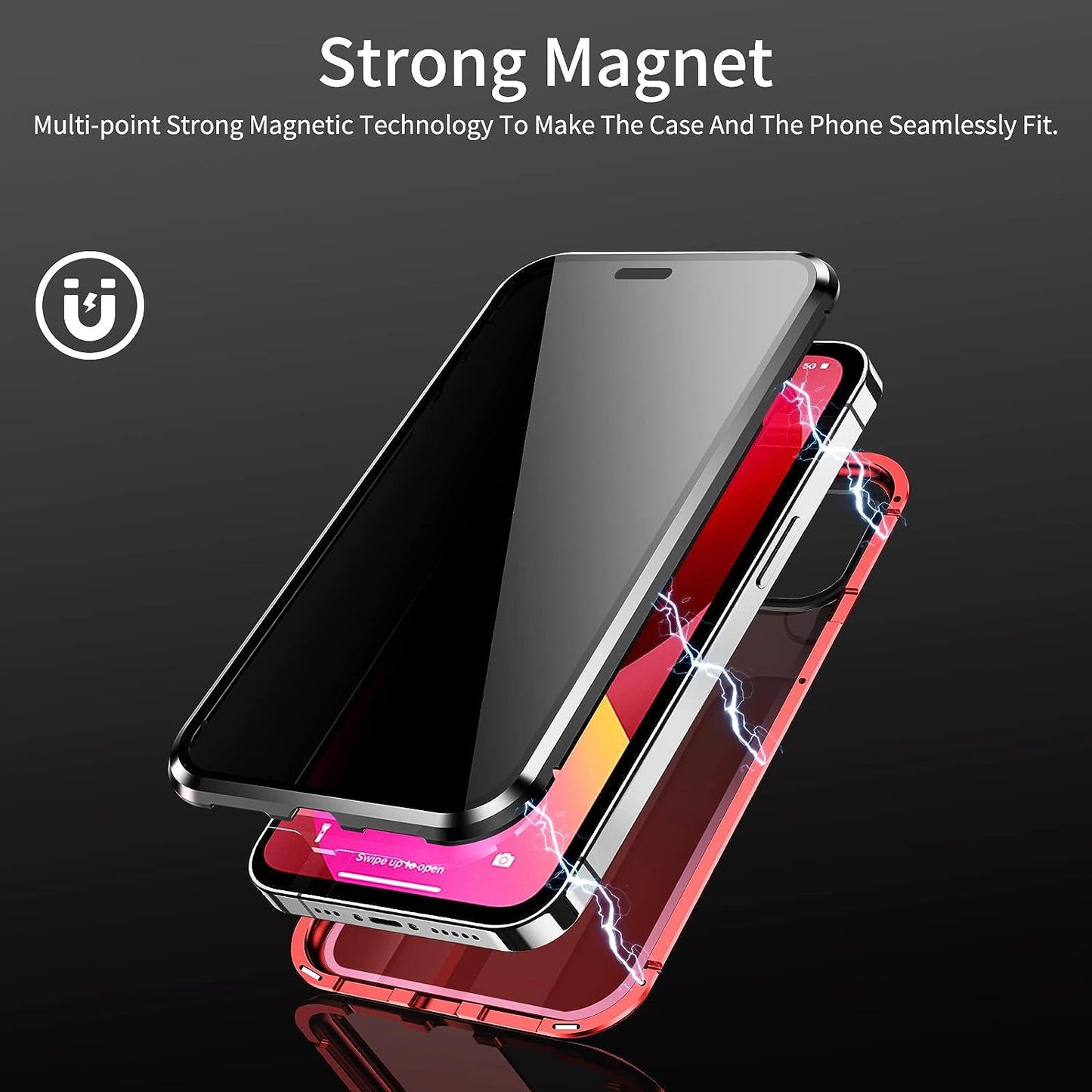 YUNQE Privacy Magnetic Case for Iphone 12 Pro Max, Double Sided Magnet Adsorption Cover with Anti-Peep Screen Protector and Camera Lens Full Body Protective for Iphone 12 Pro Max, Red  YUNQE   