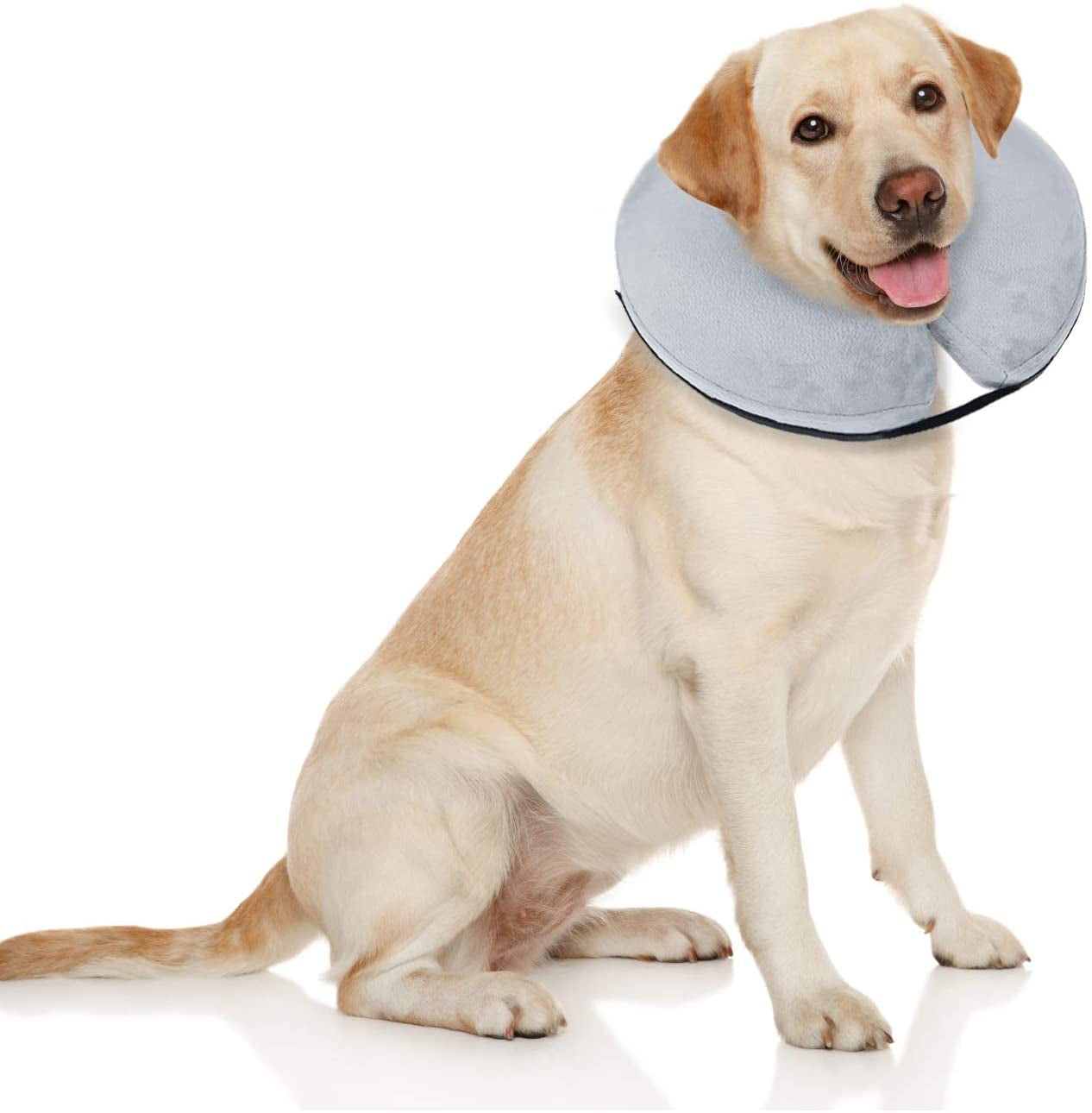 BENCMATE Protective Inflatable Collar for Dogs and Cats - Soft Pet Recovery Collar Does Not Block Vision E-Collar (Medium, Blue)  BENCMATE Grey [Neck:12"-18"] Large 