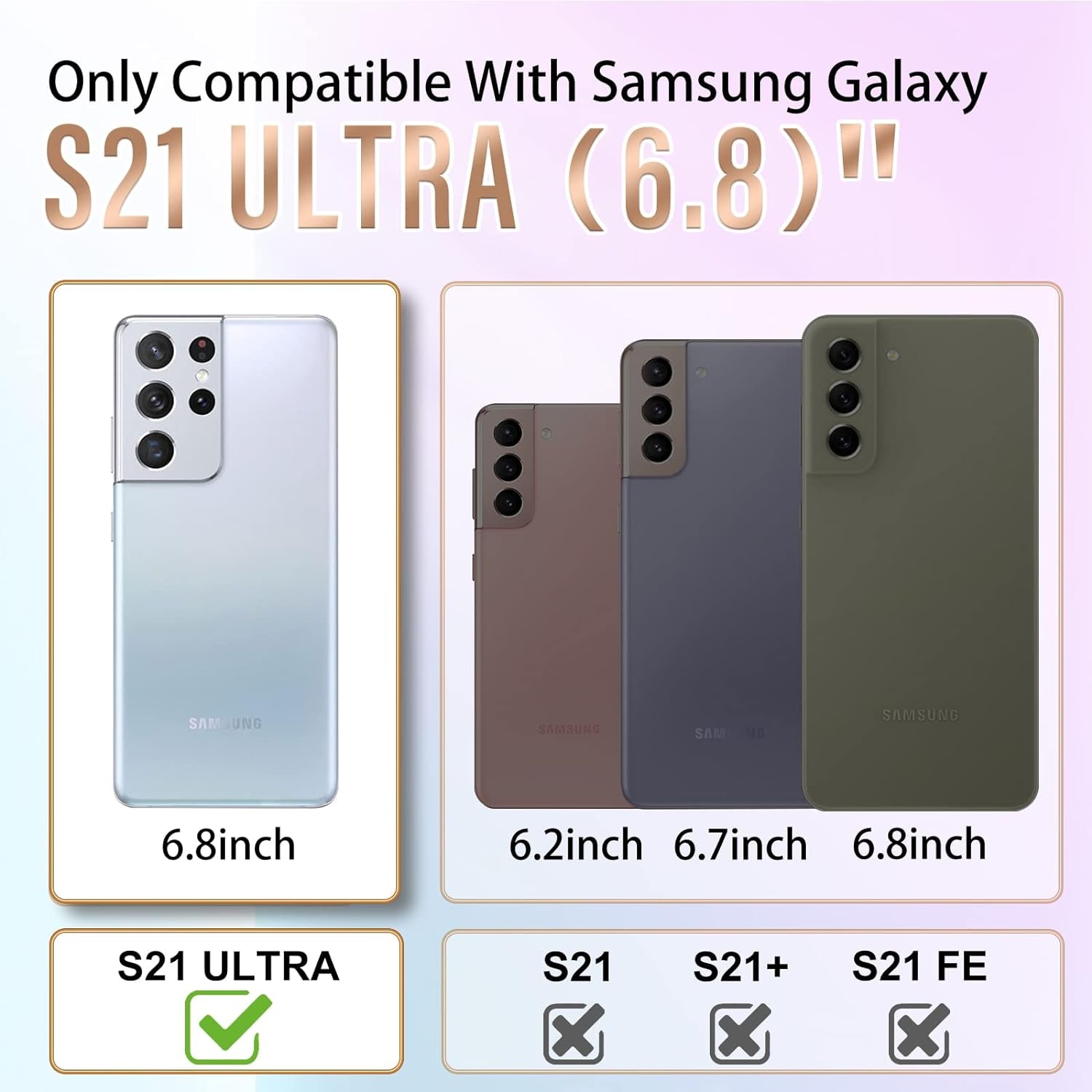 Likiyami (3In1 for Samsung Galaxy S21 Ultra Case Heart Women Girls Cute Girly Aesthetic Trendy Luxury Pretty with Loop Phone Cases Purple Lavender Plating Love Hearts Cover+Screen+Chain -6.8 Inch  Likiyami   