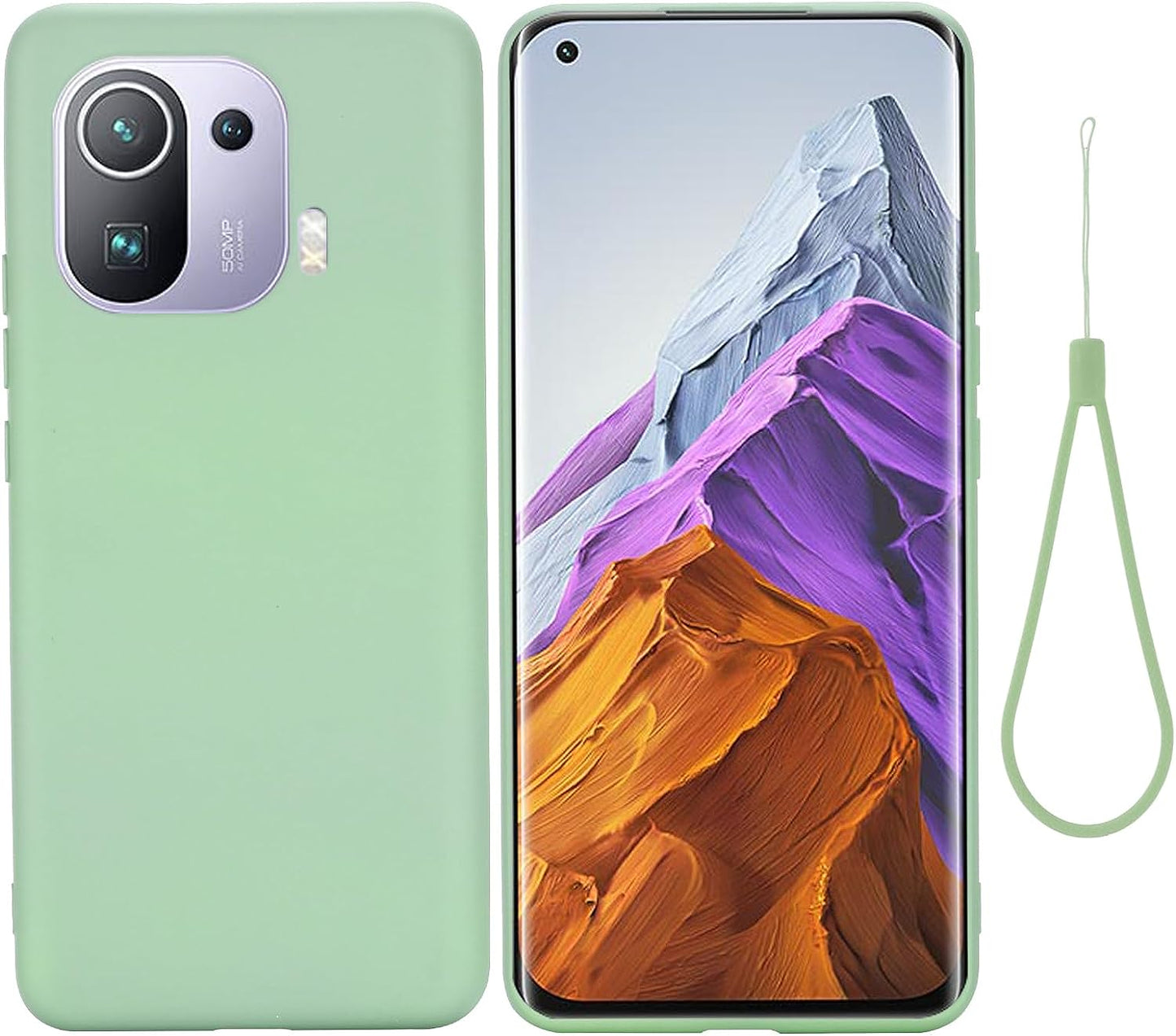 Case for Xiaomi Mi 11 Pro, Liquid Silicone Protective Phone Case for Xiaomi Mi 11 Pro with Silicone Lanyard, Slim Thin Soft Shockproof Cover for Xiaomi Mi 11 Pro Silicone Case Green  Generic   