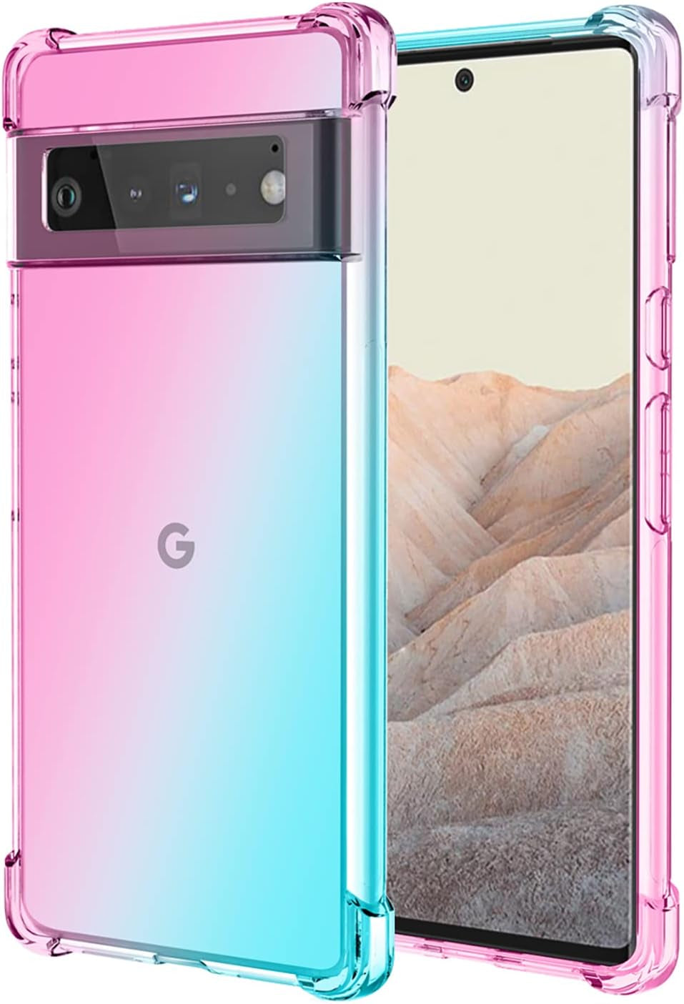 OEURVQO for Pixel 6 Pro Google 6 Pro G8VOU Case Clear Cute Cat Pattern Cartoon Animal Soft TPU Shockproof Bumper Anti-Scratch Protective Phone Case for Google Pixel 6 Pro 5G (Staring Cat)  OEURVQO Pink Green  