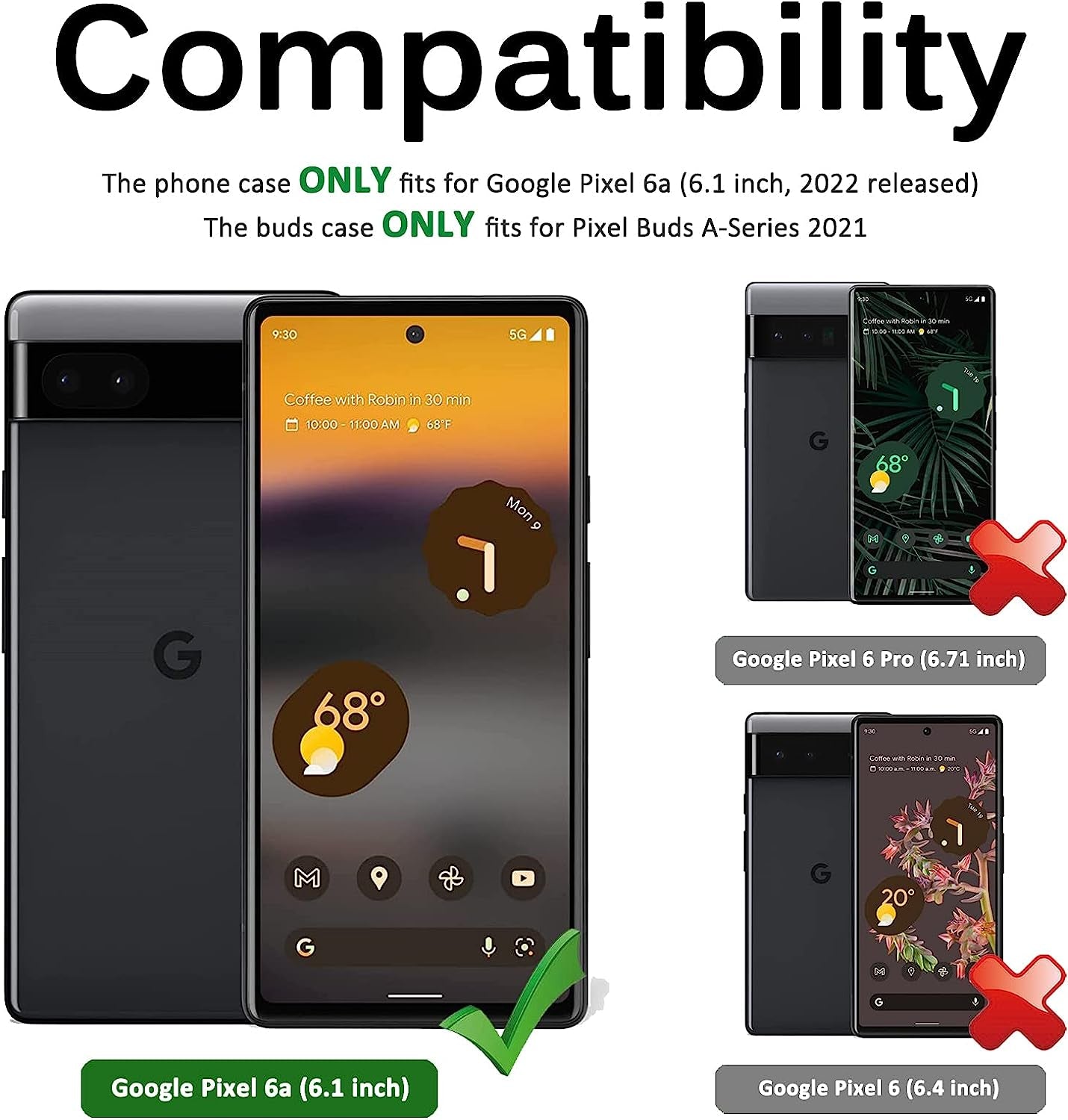 [1+1 Pack] Miimall Compatible for Google Pixel Buds A-Series Case + Google Pixel 6A Case, Ultra-Thin Back Cover for Pixel 6A 2022, Silicone with Keychain Cover Case for Pixel Buds A-Series(Mint Green)  Miimall   