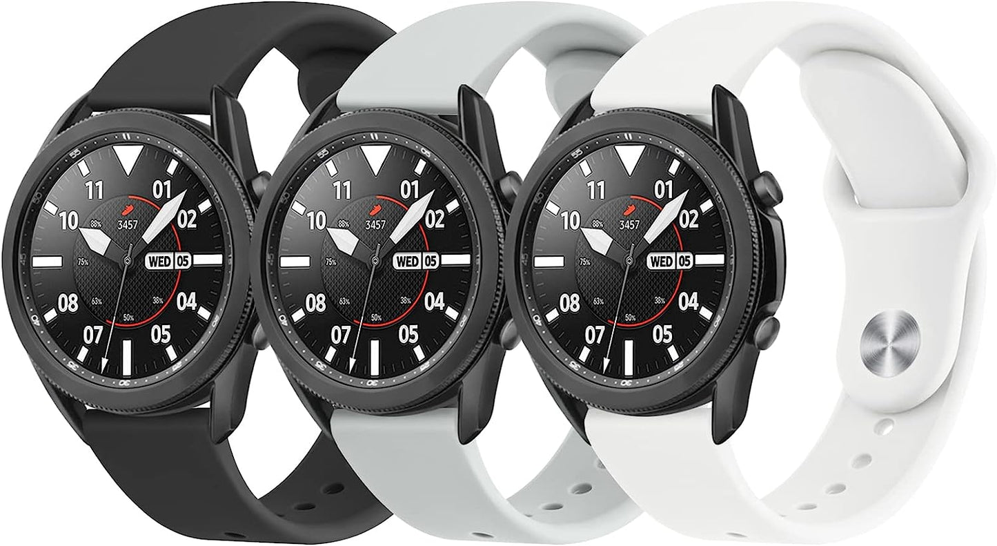 3 PACK Bands Compatible with Samsung Galaxy Watch 3 Bands 45Mm, Galaxy Watch 46Mm Band, 22Mm Adjustable Soft Silicone Sport Strap Replacement Band for Galaxy Watch 3 45Mm Women Men  Wanme   