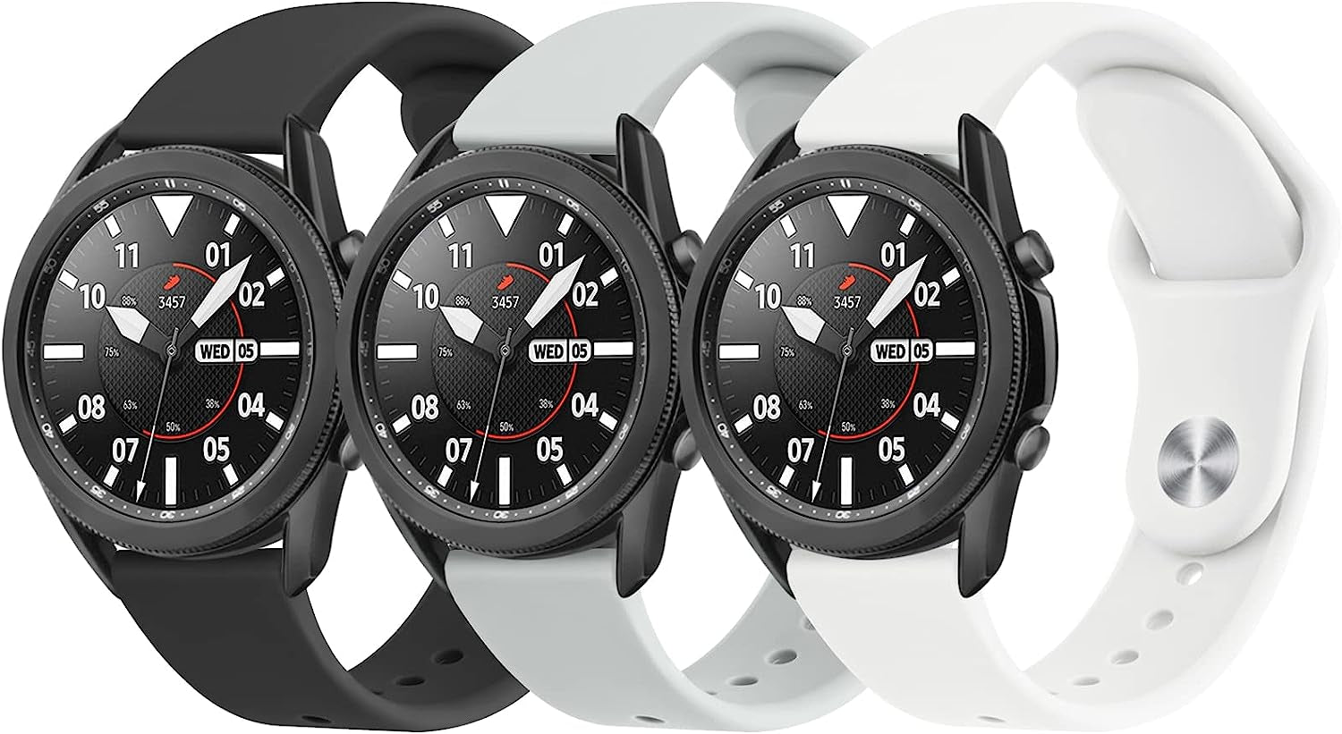 3 PACK Bands Compatible with Samsung Galaxy Watch 3 Bands 45Mm, Galaxy Watch 46Mm Band, 22Mm Adjustable Soft Silicone Sport Strap Replacement Band for Galaxy Watch 3 45Mm Women Men  Wanme   
