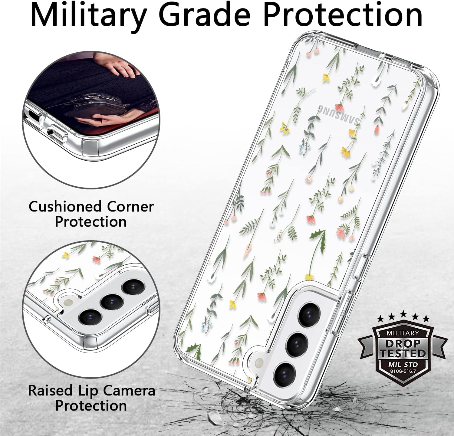 ICEDIO for Samsung Galaxy S22 Case,Slim Fit Crystal Clear Cover with Fashionable Designs for Girls Women,Durable Rugged Protective Phone Case for Samsung Galaxy S22 6.1" Cute Flower Garden  ICEDIO   