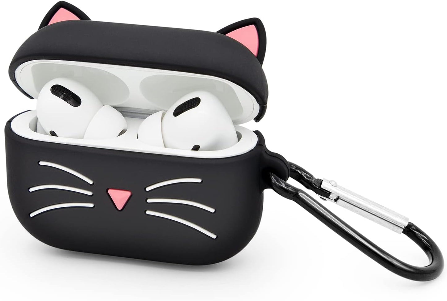 YONOCOSTA Cute Airpods Pro Case, Black Whisker Cat Kitty Funny 3D Cartoon Animals Full Protection Shockproof Soft Silicone Charging Case Cover Skin with Carabiner for Kids Girls Women Children  YONOCOSTA   