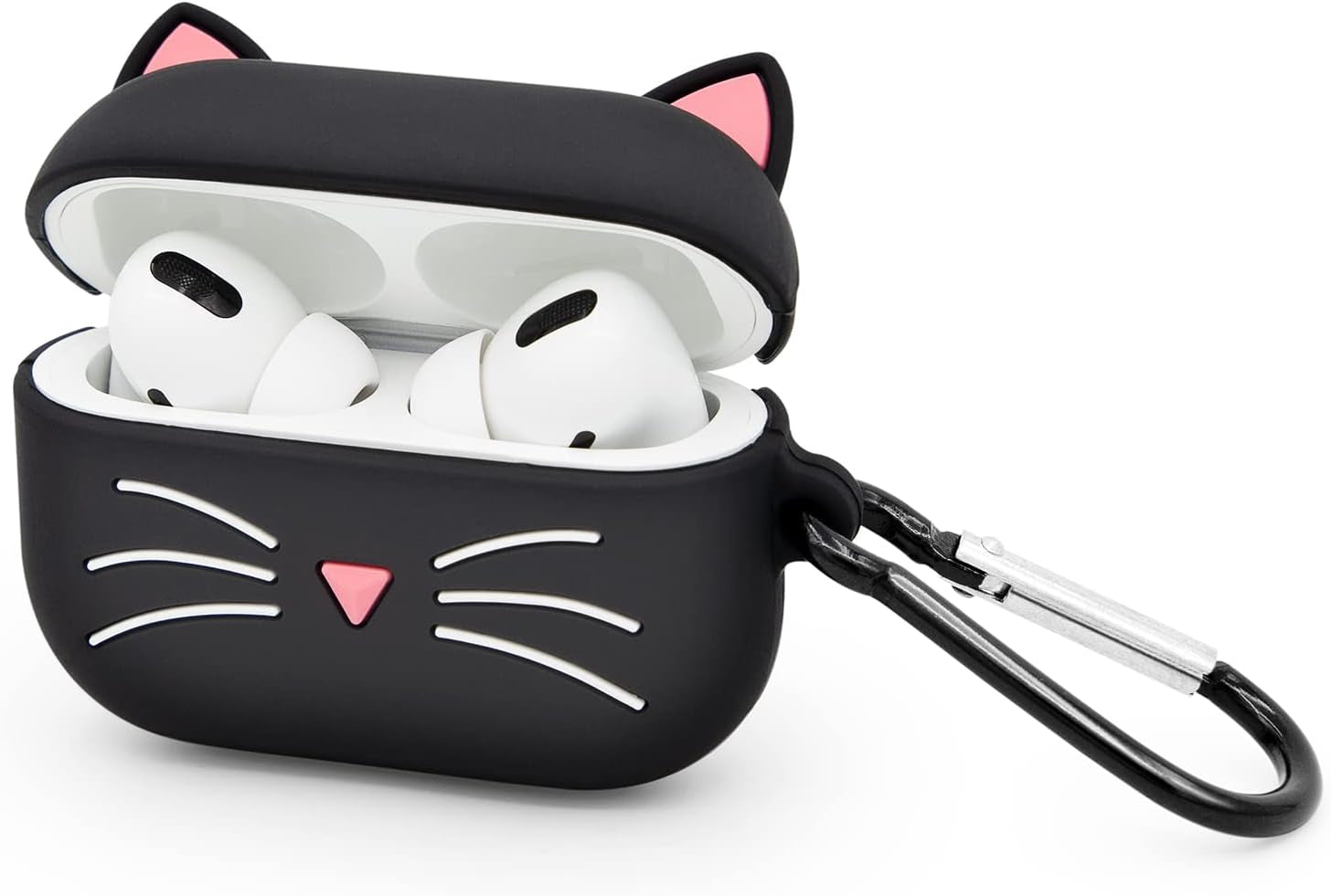 YONOCOSTA Cute Airpods Pro Case, Black Whisker Cat Kitty Funny 3D Cartoon Animals Full Protection Shockproof Soft Silicone Charging Case Cover Skin with Carabiner for Kids Girls Women Children  YONOCOSTA   