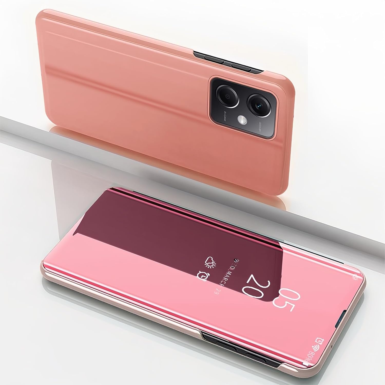 Ysnzaq Mirror Case for Xiaomi Redmi Note 12 Pro+ 6.67 Inch, Smart Window Phone Cover with Stand for Xiaomi Redmi Note 12 Pro plus JM Black  Ysnzaq Rose Gold  