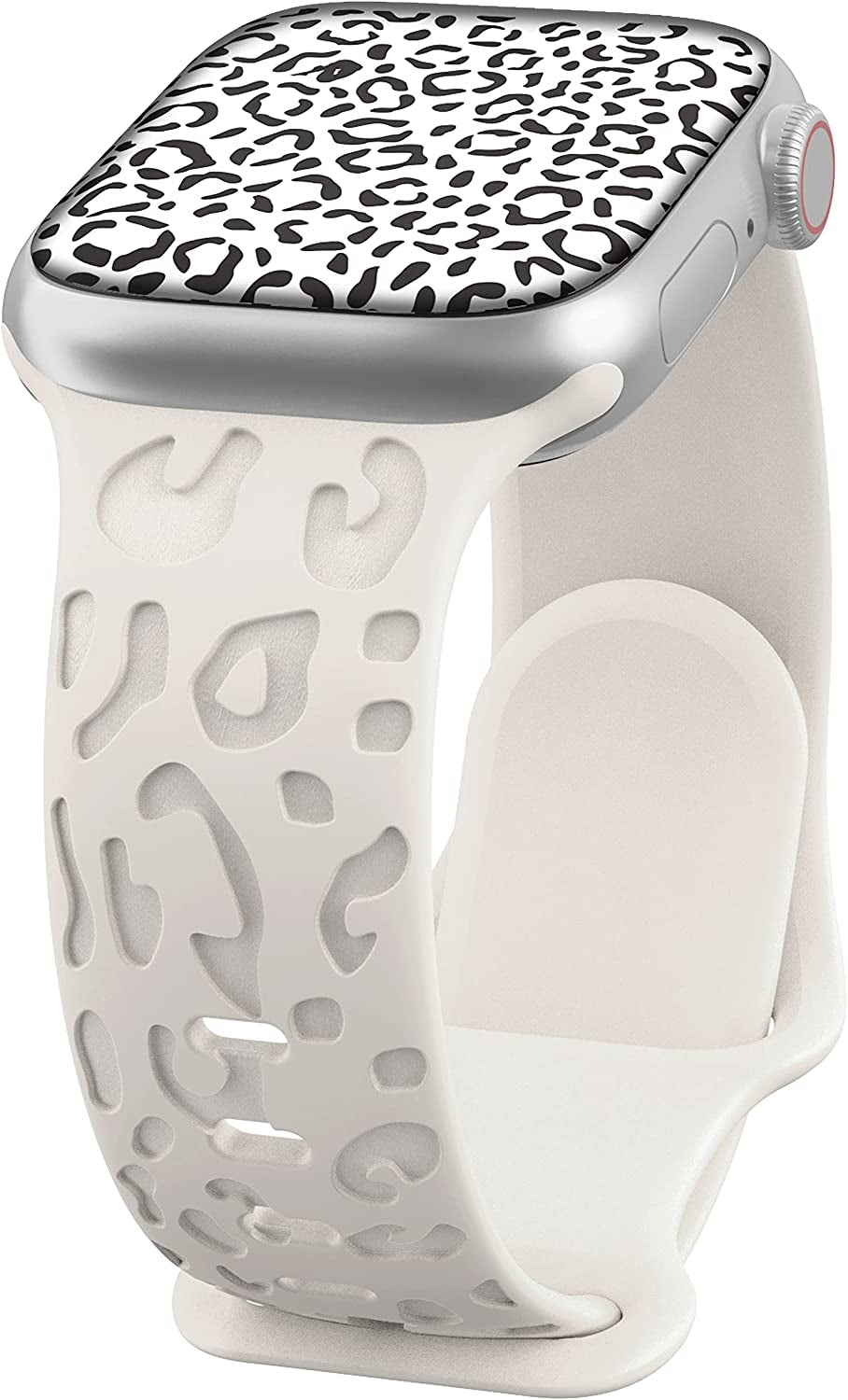 Kingofkings Leopard Engraved Band Compatible with Apple Watch Band 38Mm 41Mm 40Mm 44Mm 45Mm 49Mm 42Mm Women Men, Comfortable Cheetah Silicone Sport Bands for Iwatch Series 8 7 6 5 4 3 2 1 SE Ultra  KingofKings Starlight 42mm/44mm/45mm/49mm 