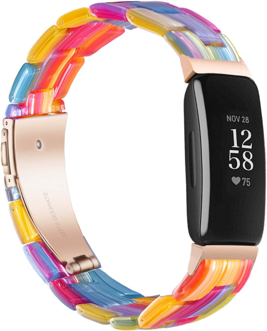 Wongeto Compatible with Fitbit Inspire 2 & Inspire/Inspire HR Bands for Women Girls, Resin Wristband Strap with Stainless Steel Buckle Replacement Bands for Fitbit Inspire Accssorises(White Flower)  Wongeto Rainbow  