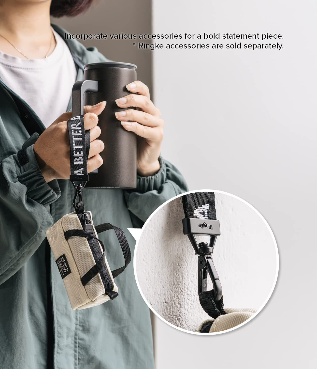 Ringke Mini Pouch Sports Bag Compatible with Airpods Pro Case and Airpods 3Rd, 2Nd, 1St Generation Case, Galaxy Buds Pouch, Universal Wireless Ear Buds Cover with Keychain for Women, Men - Ivory  Rearth   