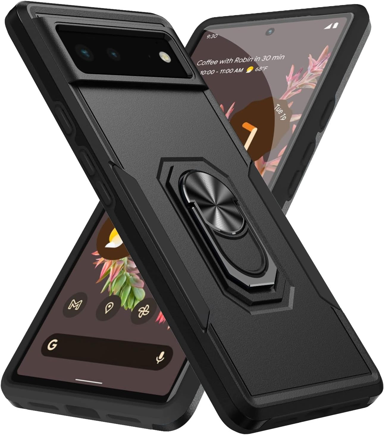 Case for Google Pixel 6,Google 6 Phone Case Heavy Duty,Drop Tested Cover with Magnetic Kickstand and 360°Finger Ring Holder Kickstand Case for Google Pixel 6(Green  Anzruosu Black Google Pixel 6 6.4" 