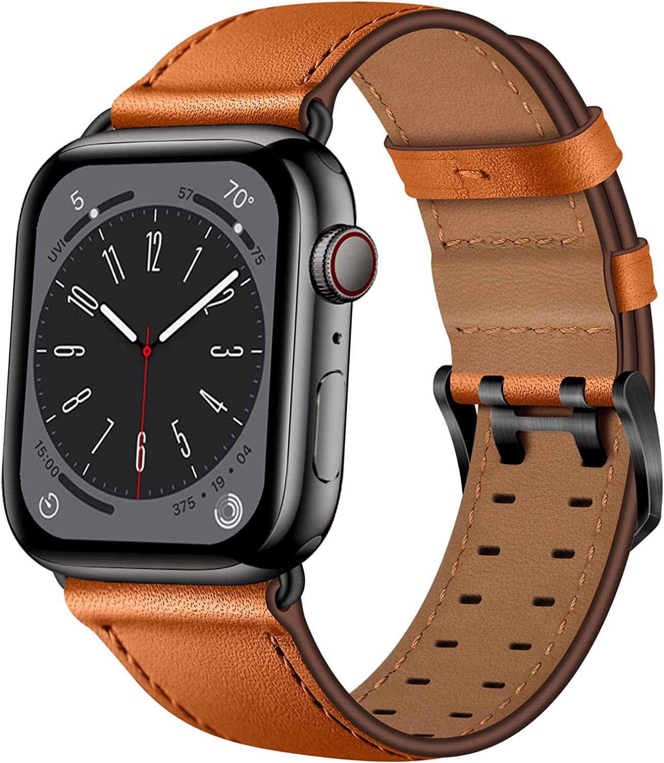 OUHENG Leather Bands Compatible with Apple Watch Band 49Mm 45Mm 44Mm 42Mm, Genuine Leather Replacement Band Strap Wristband for Iwatch Ultra Series 8 7 6 5 4 3 2 1 SE2 SE Men Women, Retro Brown/Black  OUHENG Brown/Black 49mm/45mm/44mm/42mm 