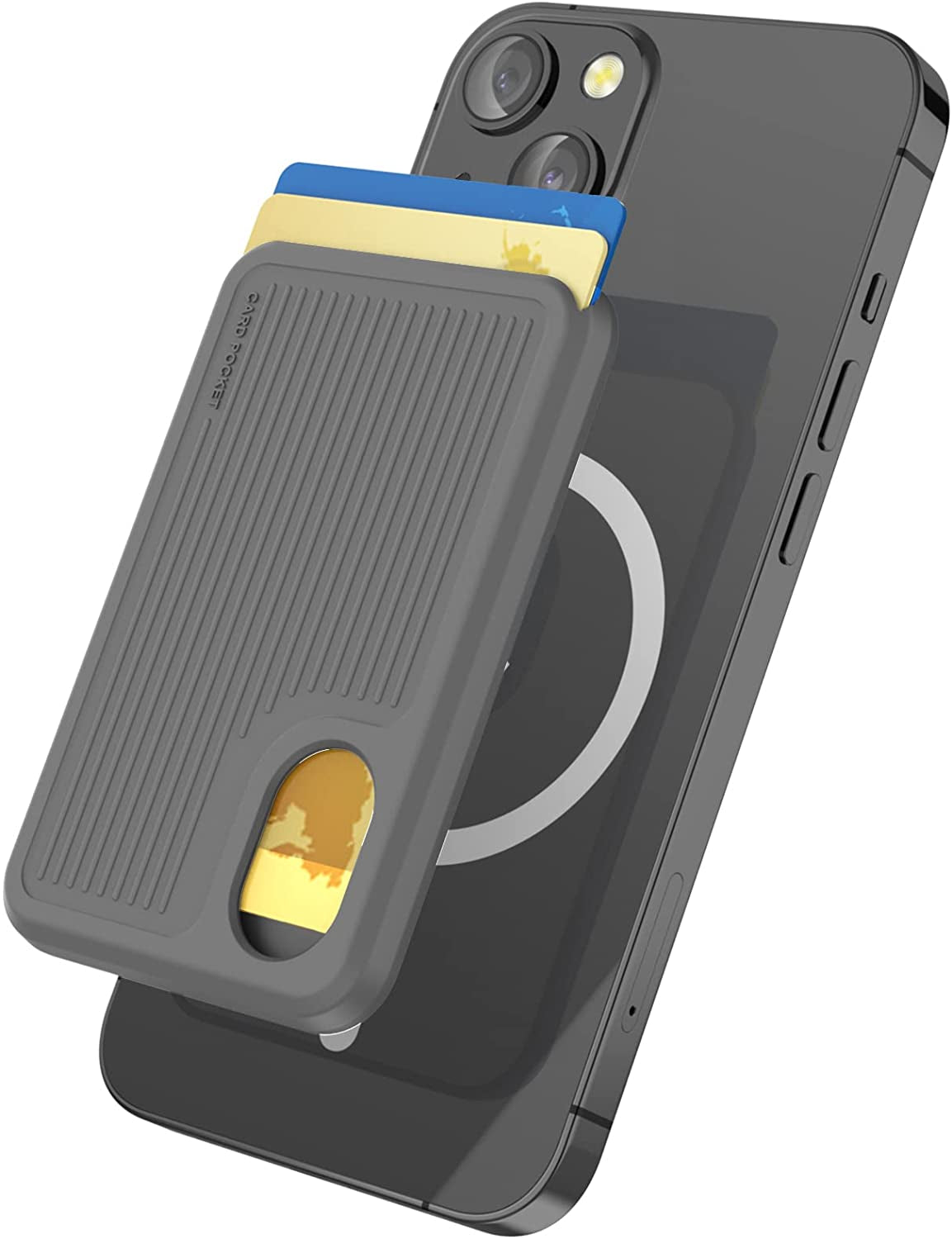 AHASTYLE Card Holder for Back of Phone for Magsafe Strong Magnetic【Rfid Shielding】 Silicone Wallet Compatible with Iphone 14/13/12/Pro/Pro Max/Mini (Pink)  AHASTYLE B- Grey  