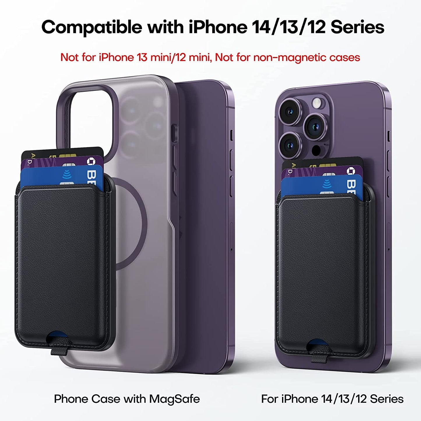 TAURI Magnetic Card Wallet Holder, Leather Magsafe Wallet Stand, Compatible with Iphone 14/14 Plus/14 Pro/14 Pro Max and 13/12 Series, Not Compatible with 13/12 Mini, 3 Card Holder, Black  TAURI   