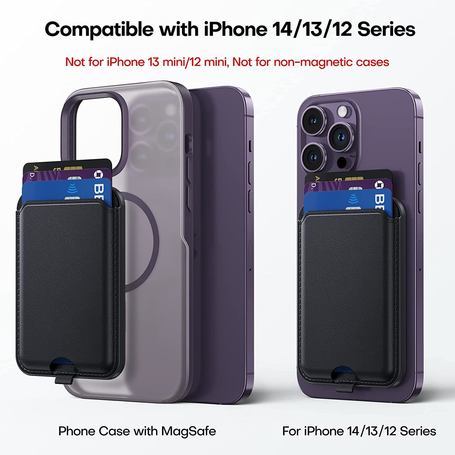 TAURI Magnetic Card Wallet Holder, Leather Magsafe Wallet Stand, Compatible with Iphone 14/14 Plus/14 Pro/14 Pro Max and 13/12 Series, Not Compatible with 13/12 Mini, 3 Card Holder, Black  TAURI   