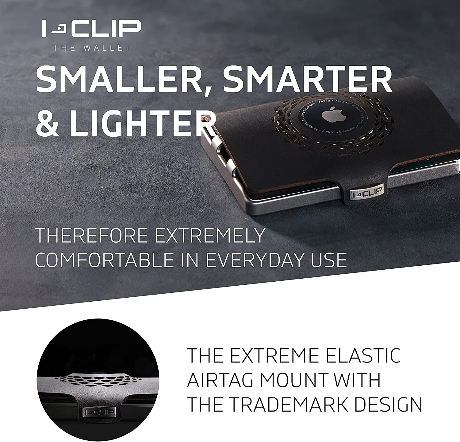 I-CLIP Original for Apple Airtag with Moneyclip - Wallet - Slim Wallet - Wallet Compatible with Airtag - Men - Silver Black  Flux Design GmbH   