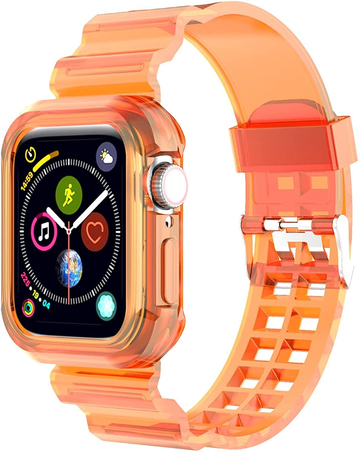 Kaihang Compatible for Apple Watch Band, Crystal Clear Iwatch Band Strap with Rugged Bumper Case 38Mm/40Mm/41Mm/42Mm/44Mm/45Mm/49Mm Bands for Apple Watch Series SE/8/7/6/5/4/3/2  Kaihang Orange 38mm/40mm 