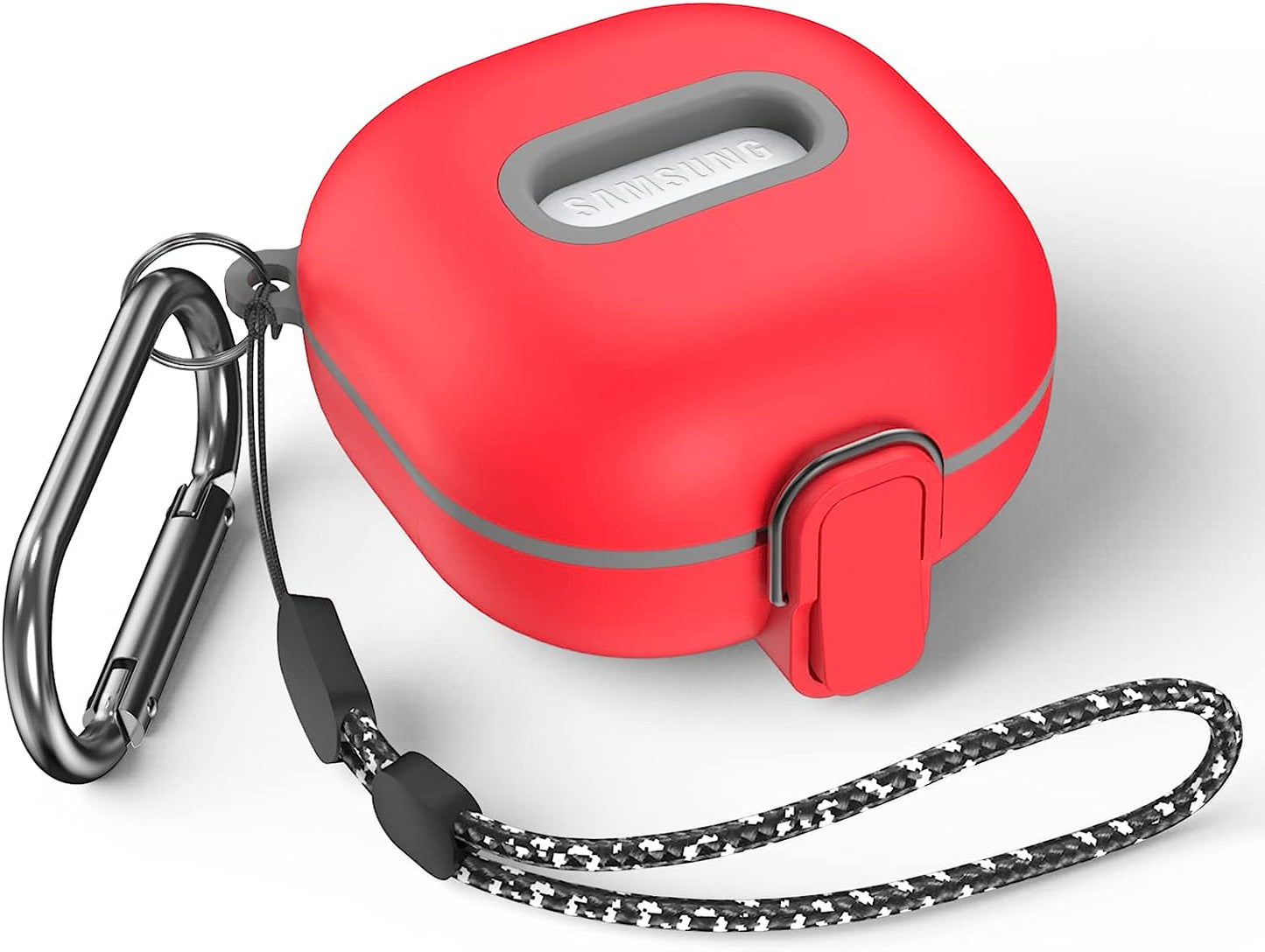 Secure Lock Case for Samsung Galaxy Buds 2 Pro/Galaxy Buds 2/Galaxy Buds Pro/Galaxy Buds Live, WOFRO Shock-Absorbing Protective Cover TPU Hard Shell with Lanyard and Keychain[One-Click Pop] (Blue)  WOFRO Red  