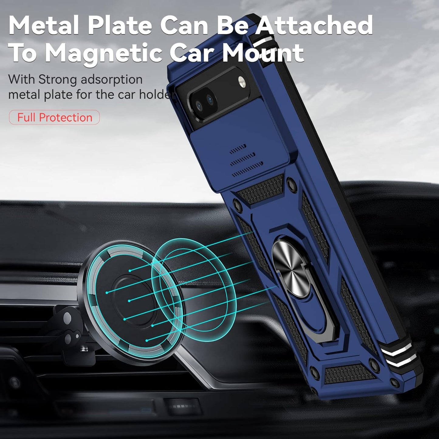 For Pixel 6A Case,Google Pixel 6A Phone Case,With Screen Protectors and Camera Cover,[Military Grade] 16Ft.Drop Tested Cover with Magnetic Kickstand Protective Case for Google Pixel 6A, Blue  SKTGSLAMY   