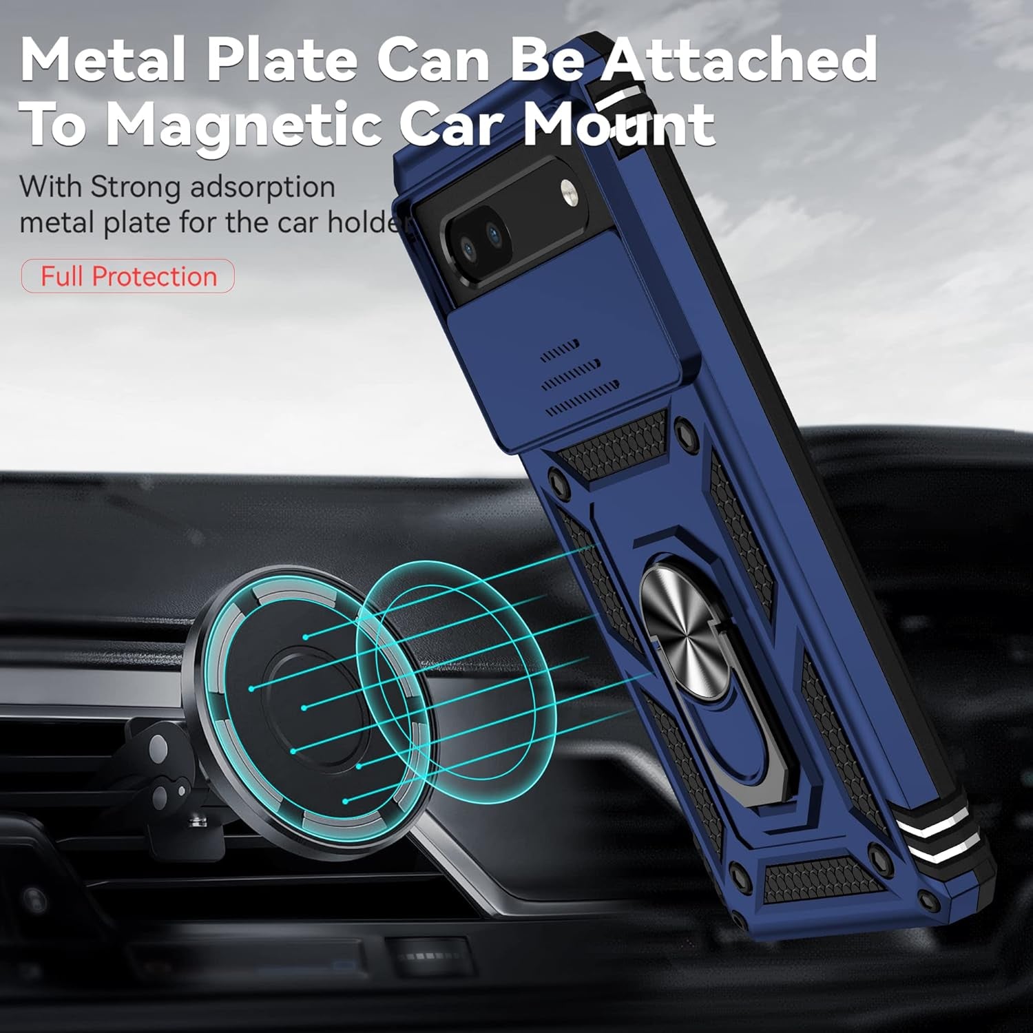 For Pixel 6A Case,Google Pixel 6A Phone Case,With Screen Protectors and Camera Cover,[Military Grade] 16Ft.Drop Tested Cover with Magnetic Kickstand Protective Case for Google Pixel 6A, Blue  SKTGSLAMY   