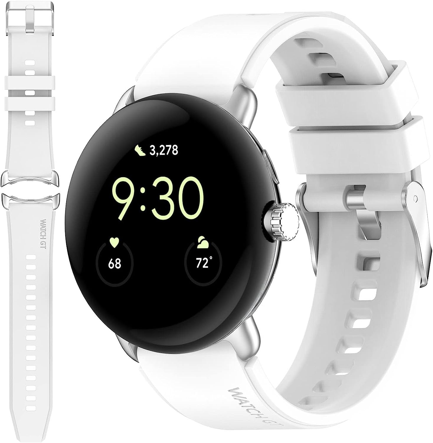 Miimall Compatible for Google Pixel Watch Bands, Pixel Watch Band for Men Women, Waterproof Soft Silicone Strap, Lightweight Sport Wristband Strap for Google Pixel Watch (Black)  Miimall White  