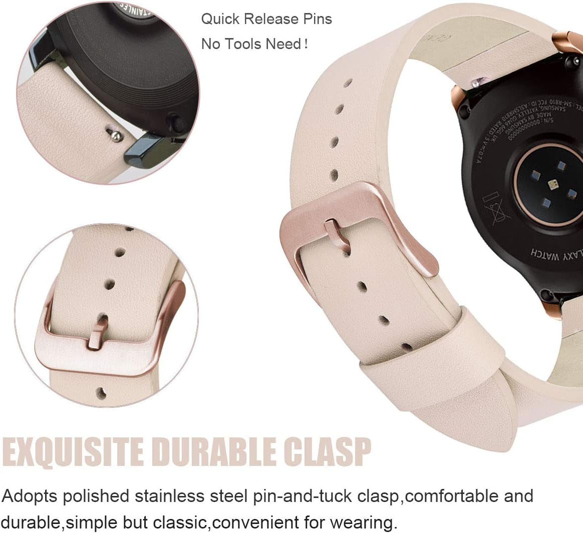 V-MORO Leather Strap Compatible with Galaxy Watch 5/4 Band 40Mm 44Mm/Galaxy Watch 4 Classic 42Mm 46Mm 20Mm Watch Band with Rose Gold Stainless Steel Buckle Replacement for Galaxy Watch 42Mm/Active 2  V-Moro   