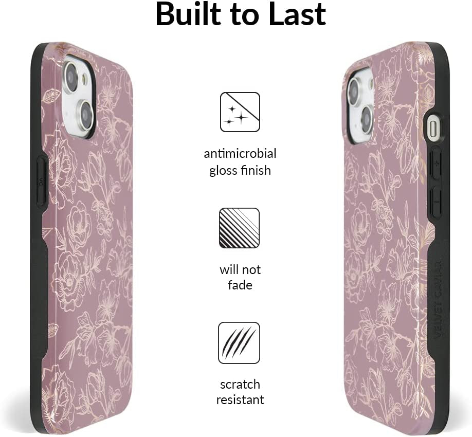 Velvet Caviar Designed for Iphone 14 Case Floral [10Ft Drop Tested] Compatible with Magsafe - Protective Microfiber Lining (Purple, Rose Gold)  Velvet Caviar   